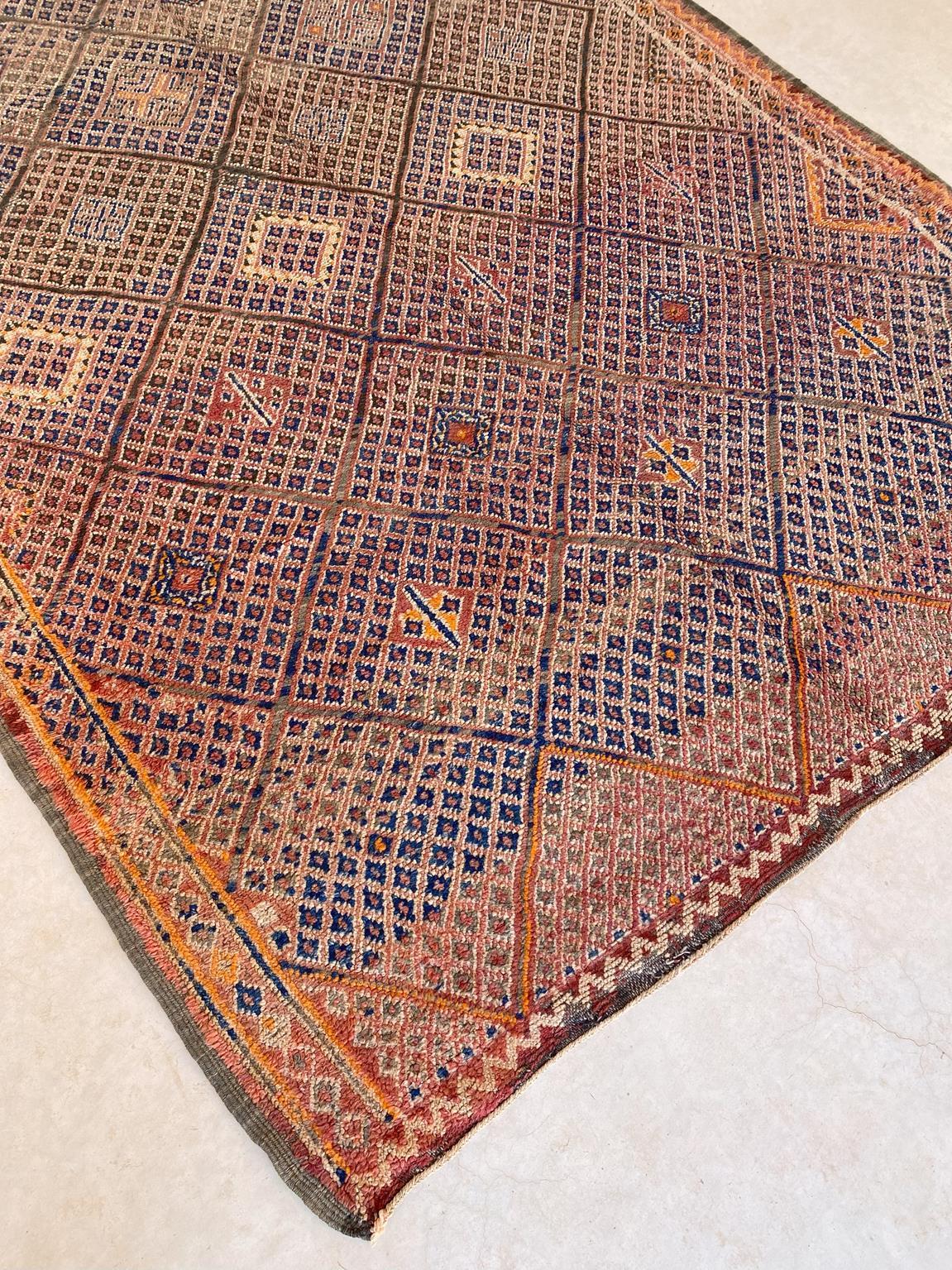 Vintage Beni Mguild rug - Orange/terracotta/blue - 6.1x9.8feet / 186x298cm For Sale 1