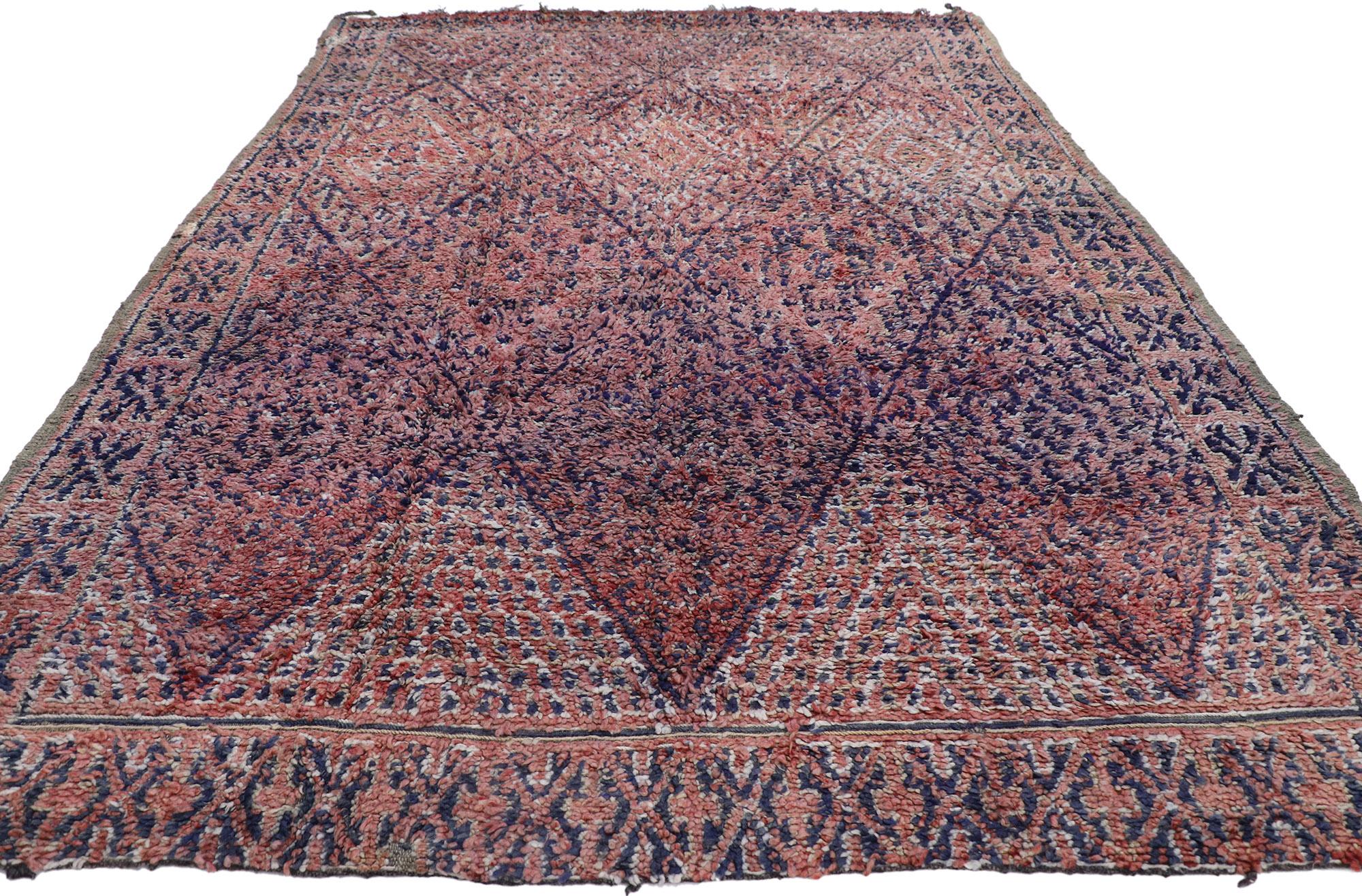 Hand-Knotted Vintage Beni M'Guild Zayane Moroccan Rug with Bohemian Style For Sale