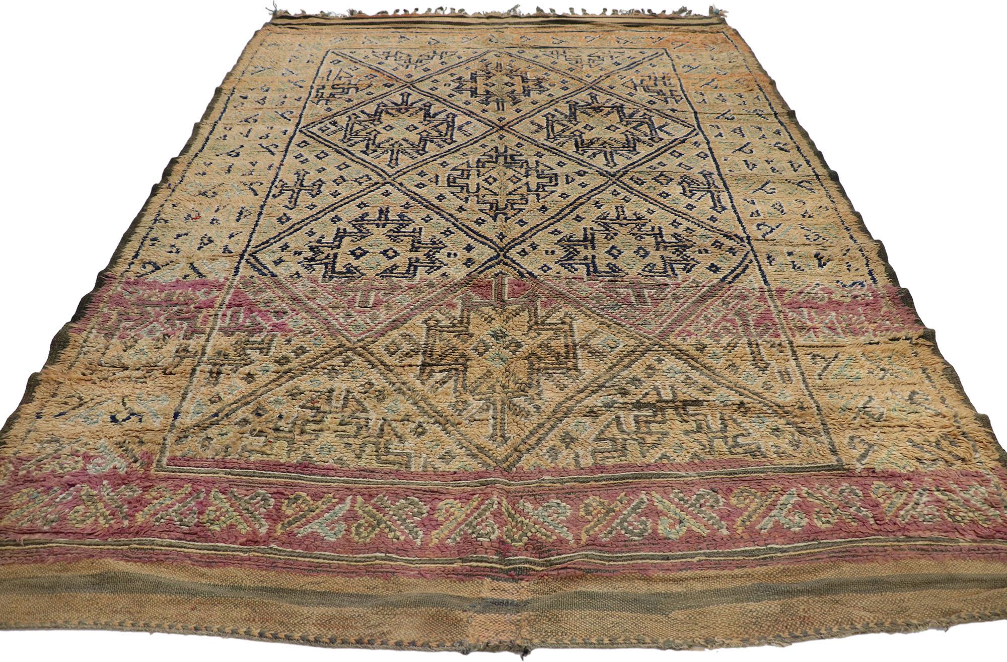 Hand-Knotted Vintage Beni M'Guild Zayane Moroccan Rug with Bohemian Style For Sale