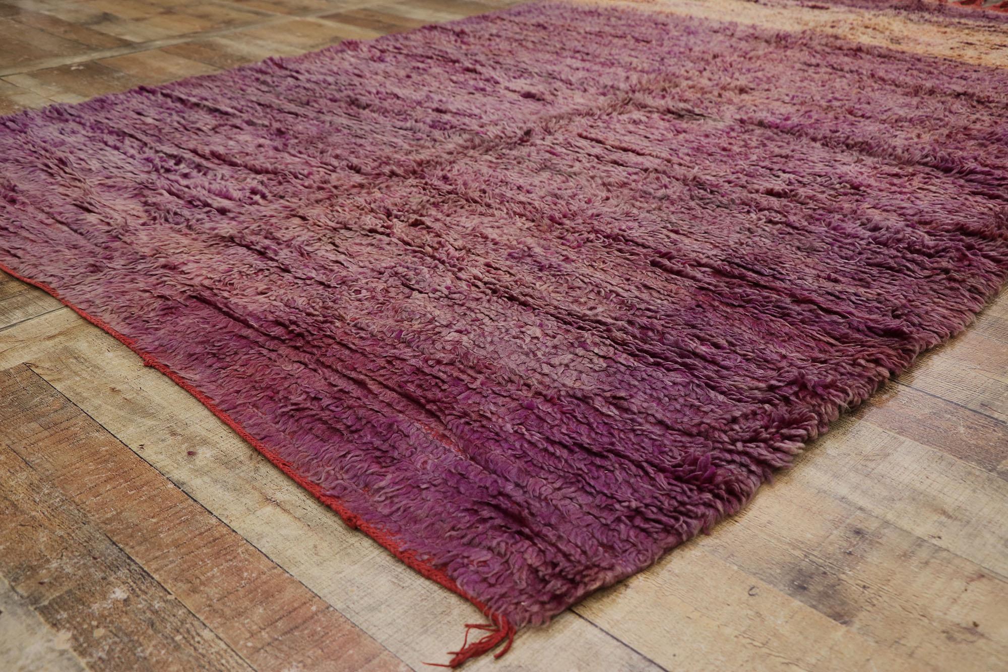 Wool Vintage Beni Mrirt Moroccan Rug, Abstract Expressionist Style Meets Simplicity For Sale