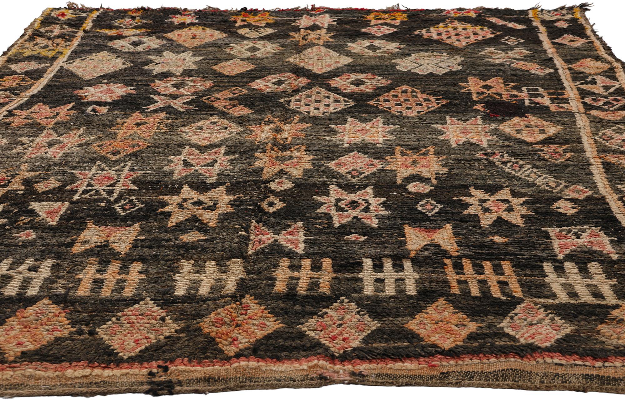 Hand-Knotted Vintage Beni Mrirt Moroccan Rug, Cozy Nomad Meets Bohemian Enchantment For Sale