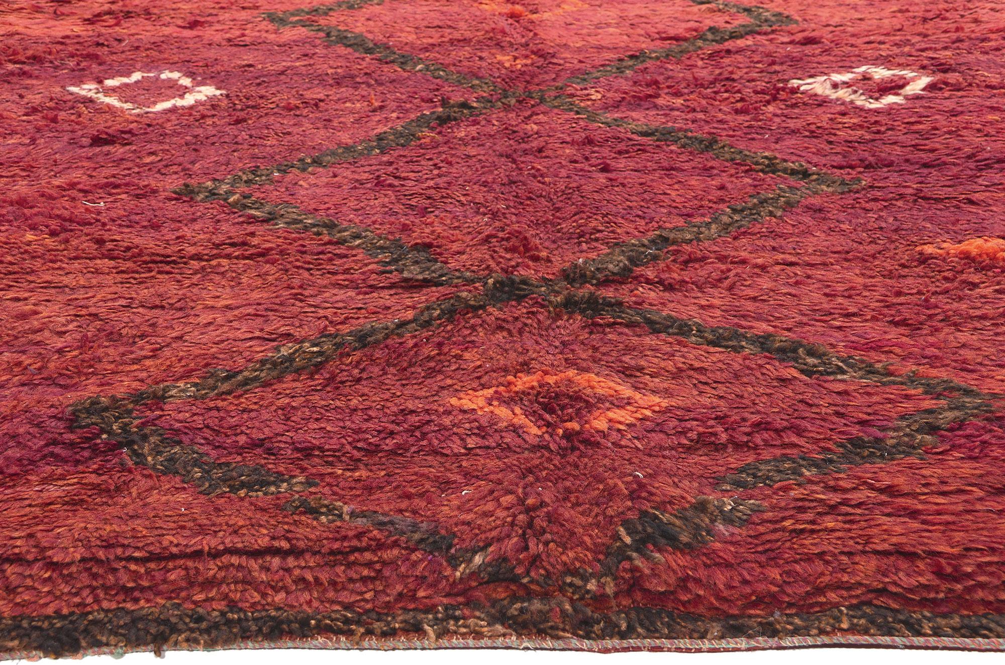 Hand-Knotted Vintage Beni Mrirt Moroccan Rug, Midcentury Modern Meets Spicy Boho Chic For Sale