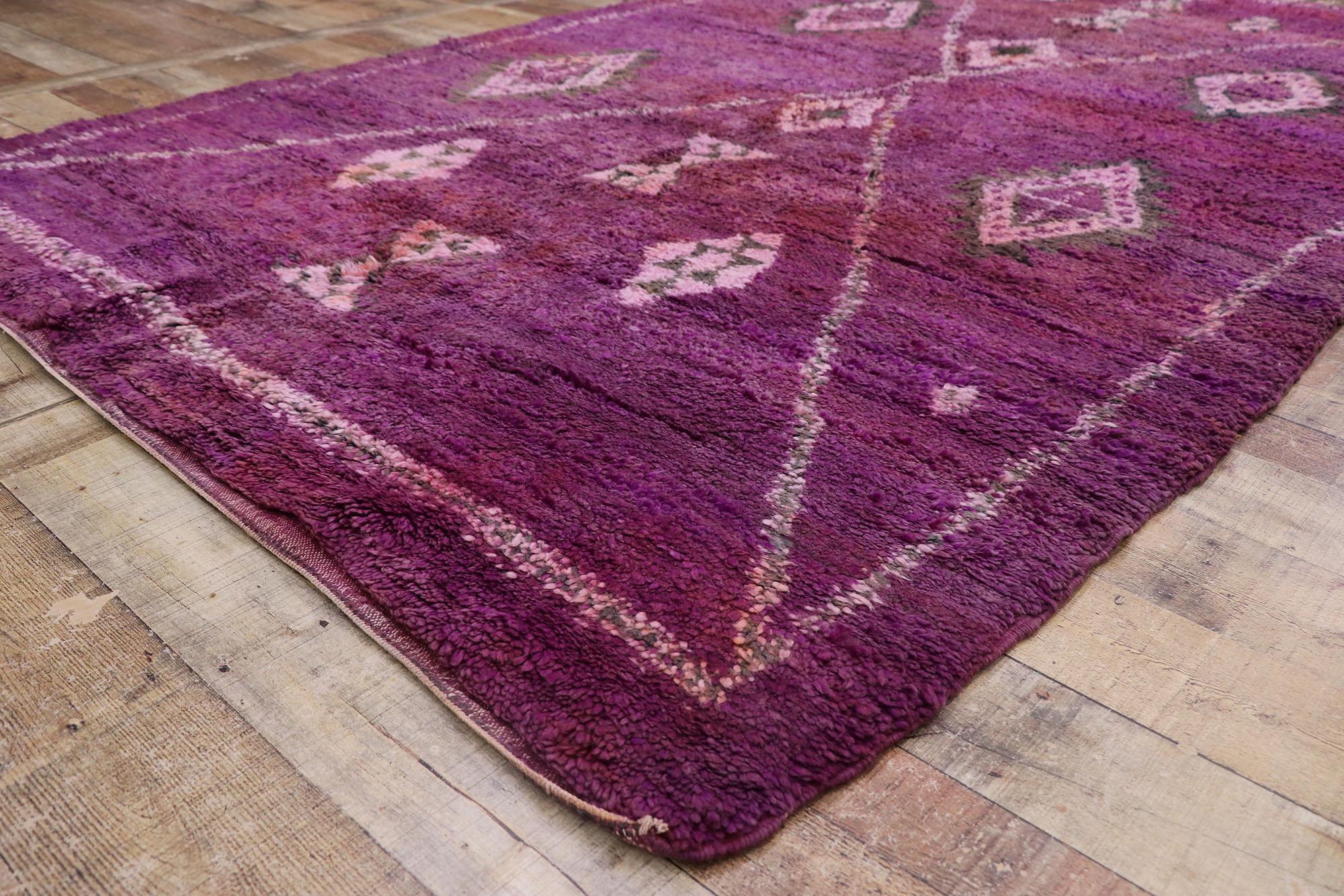 Wool Vintage Purple Beni Mrirt Moroccan Rug, Bohemian Meets Tribal Enchantment For Sale