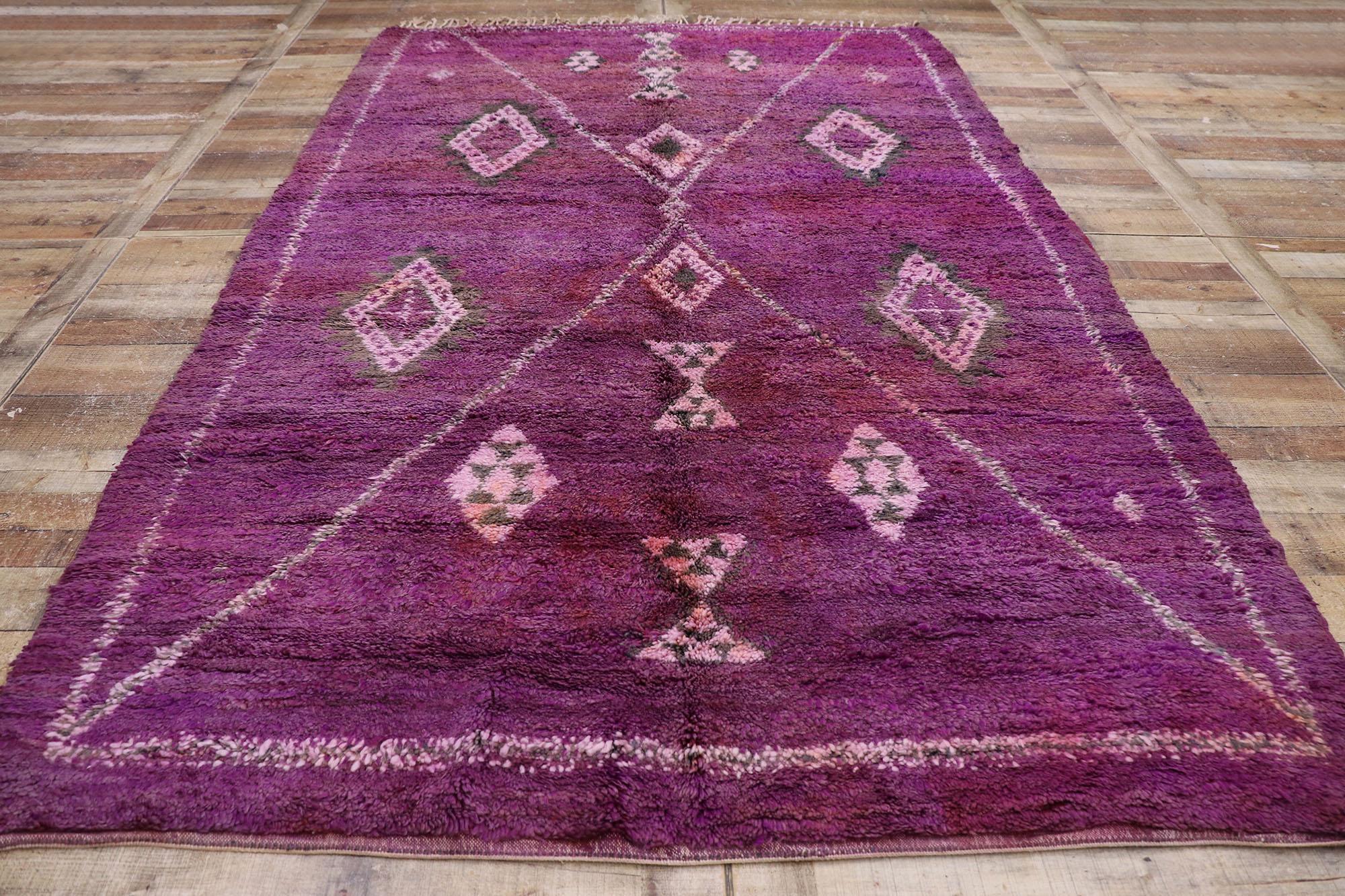 Vintage Purple Beni Mrirt Moroccan Rug, Bohemian Meets Tribal Enchantment For Sale 1