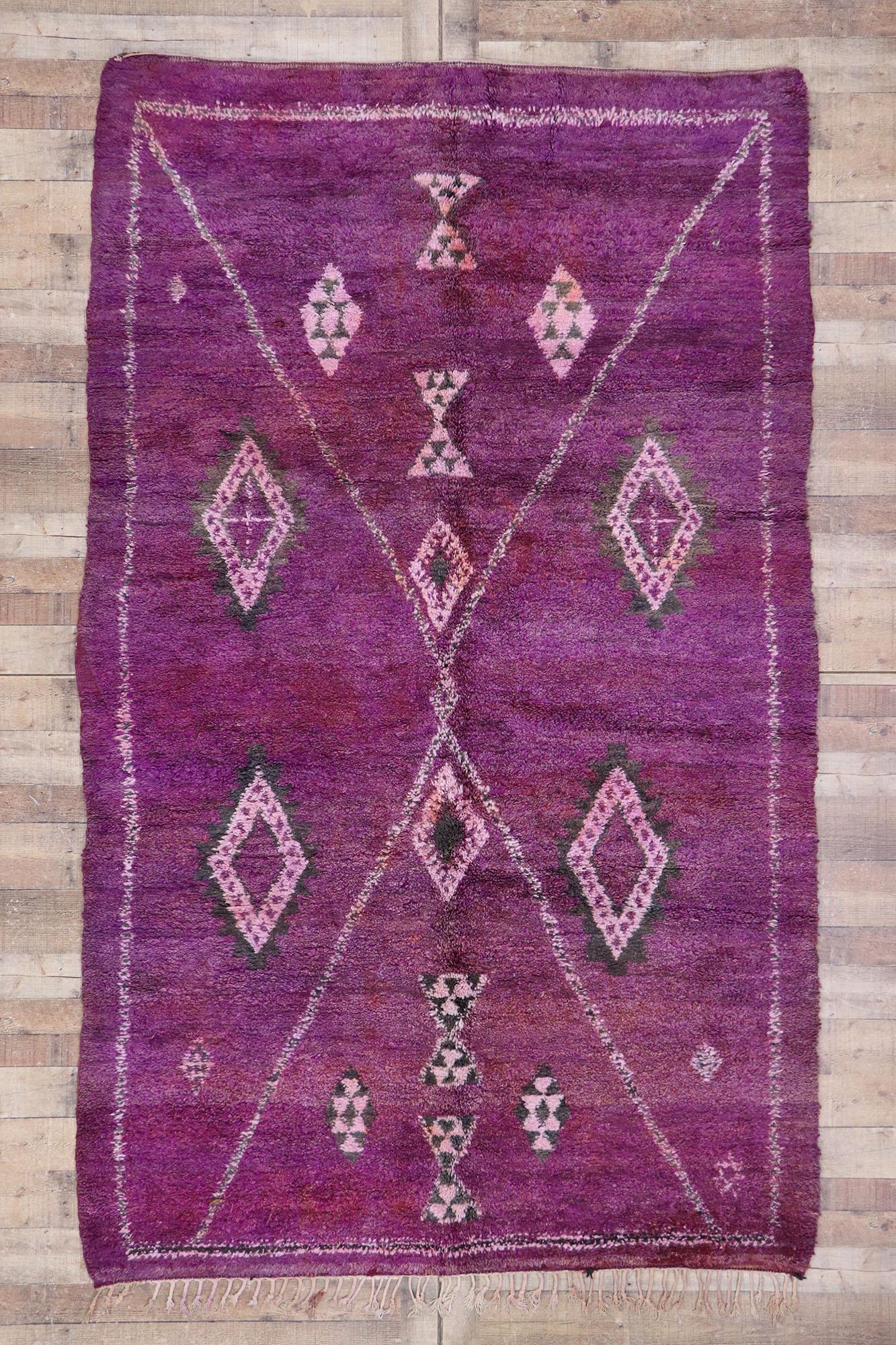 Vintage Purple Beni Mrirt Moroccan Rug, Bohemian Meets Tribal Enchantment For Sale 2
