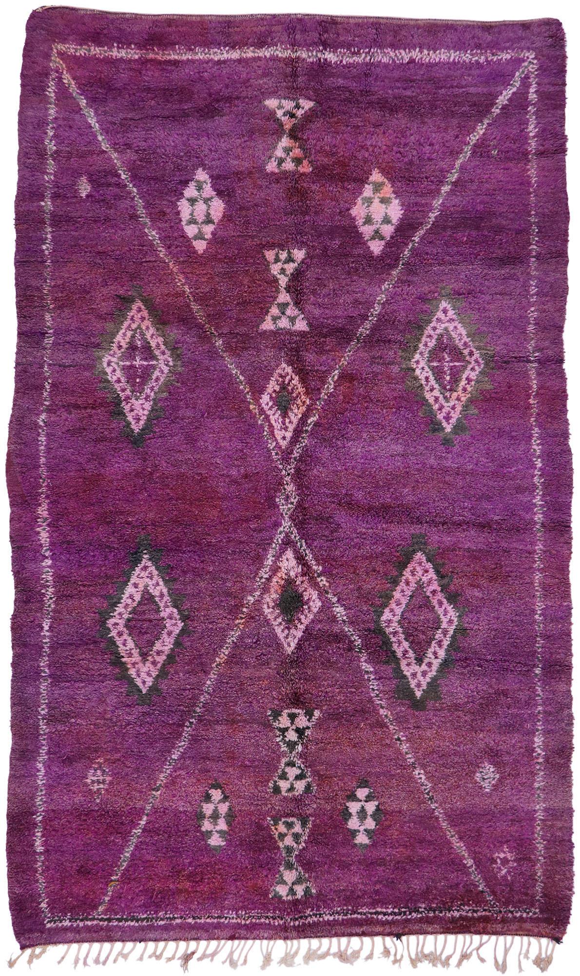 Vintage Purple Beni Mrirt Moroccan Rug, Bohemian Meets Tribal Enchantment For Sale 3