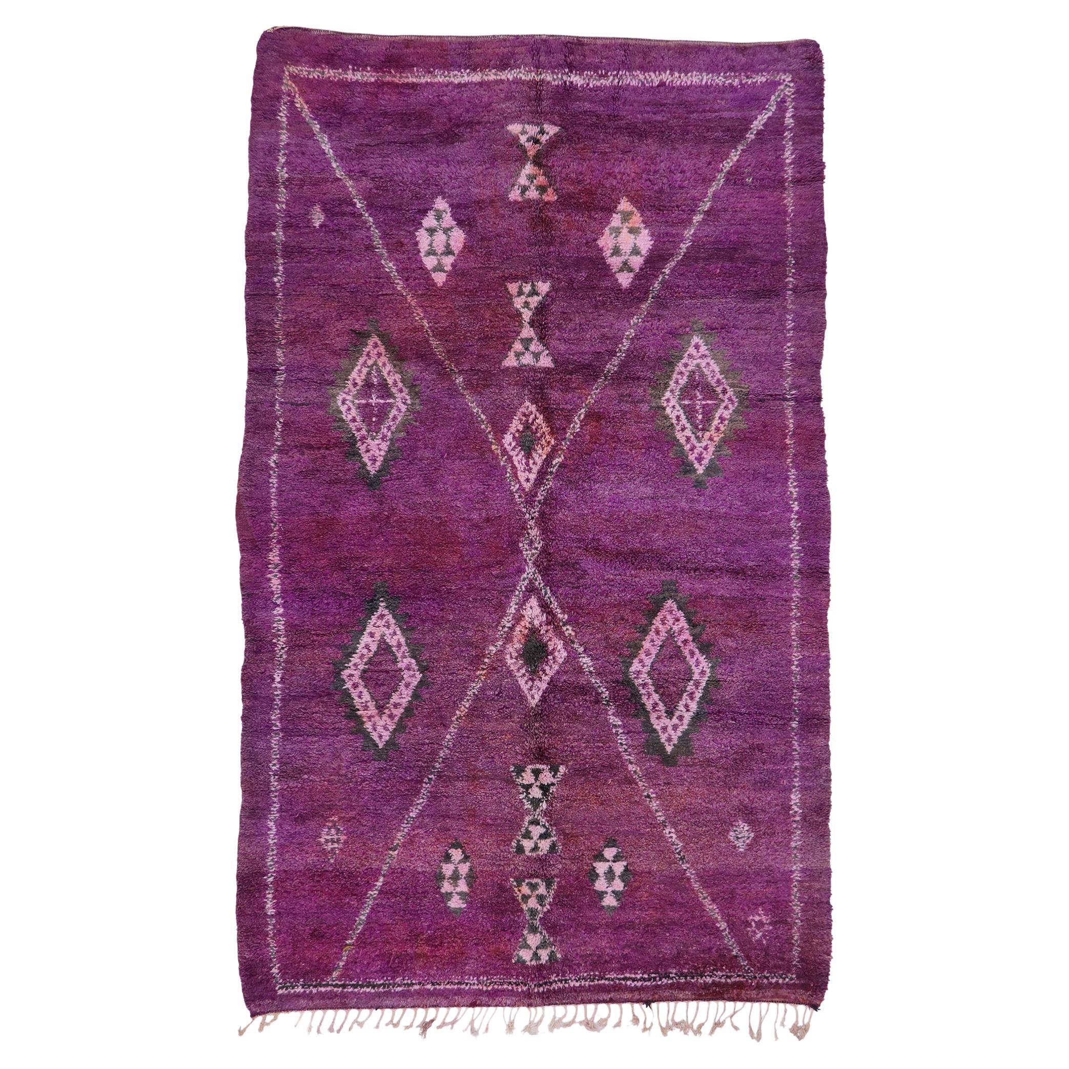 Vintage Purple Beni Mrirt Moroccan Rug, Bohemian Meets Tribal Enchantment For Sale