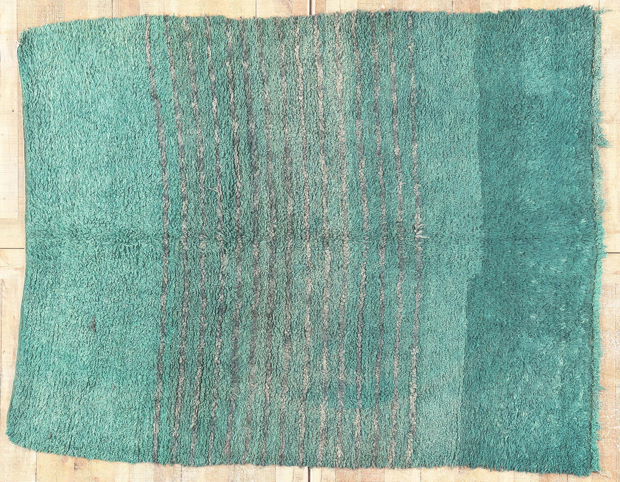 Vintage Beni Mrirt Moroccan Rug, Teal Tranquility Meets Cozy Hygge For Sale 3
