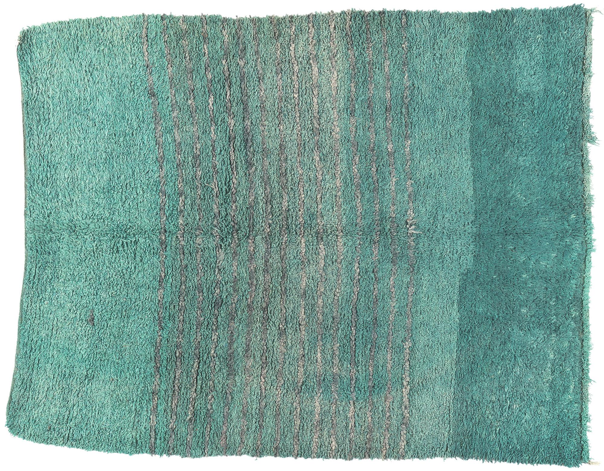 Vintage Beni Mrirt Moroccan Rug, Teal Tranquility Meets Cozy Hygge For Sale 4