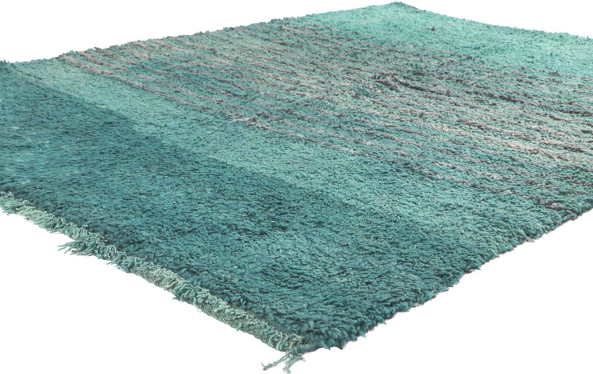 Modern Vintage Beni Mrirt Moroccan Rug, Teal Tranquility Meets Cozy Hygge For Sale