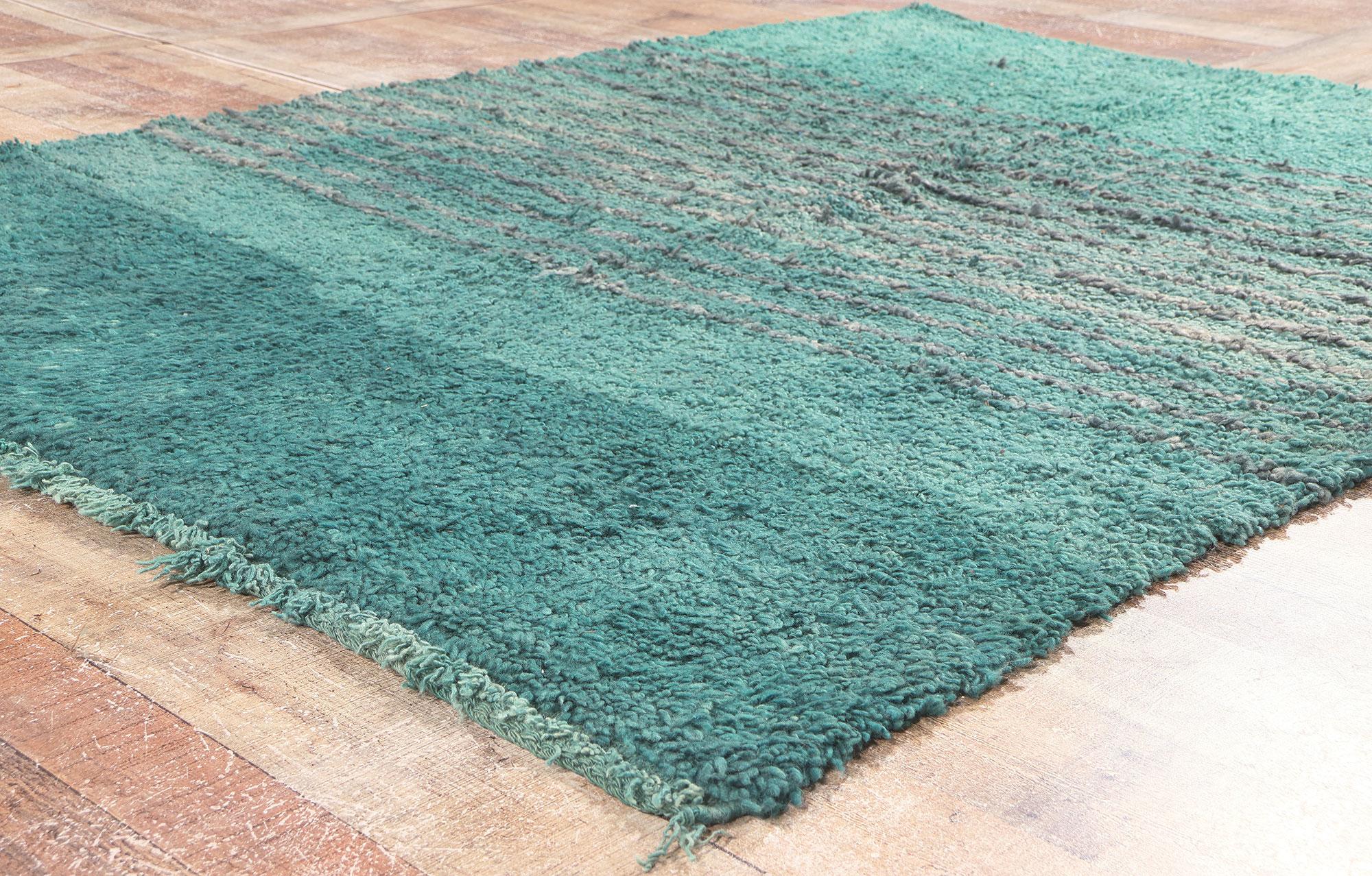Vintage Beni Mrirt Moroccan Rug, Teal Tranquility Meets Cozy Hygge For Sale 1