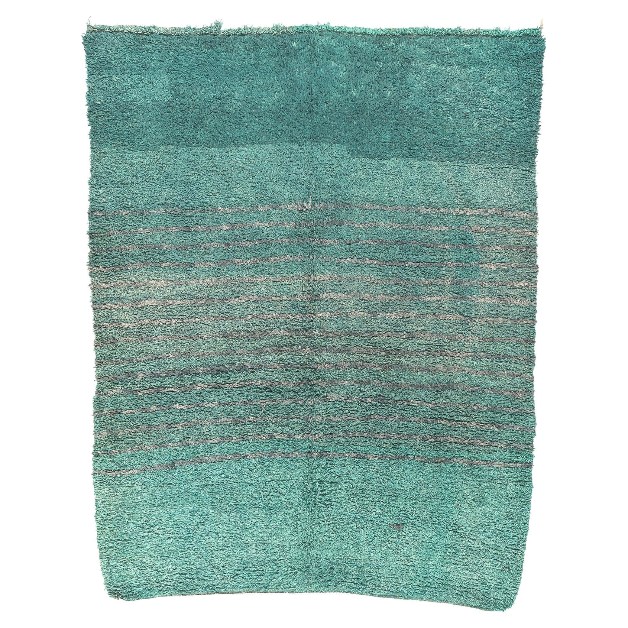 Vintage Beni Mrirt Moroccan Rug, Teal Tranquility Meets Cozy Hygge For Sale