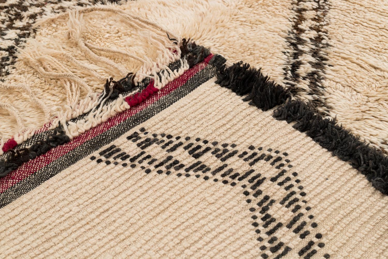 20th Century Authentic Midcentury Modern Vintage Beni Ourain Moroccan Berber Tribal White Rug For Sale