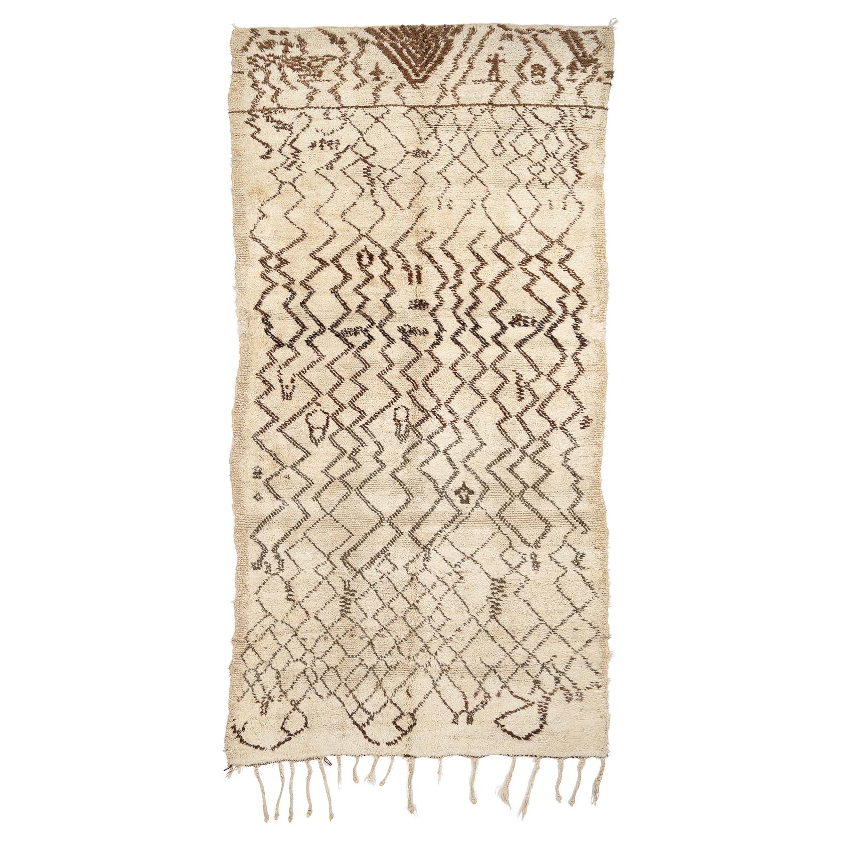 Authentic Vintage White Beni Ouarain Moroccan Berber Tribal War Rug Silky Wool