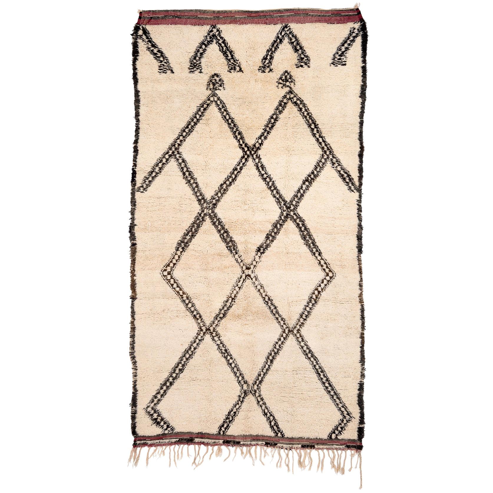 Authentic Midcentury Modern Vintage Beni Ourain Moroccan Berber Tribal White Rug