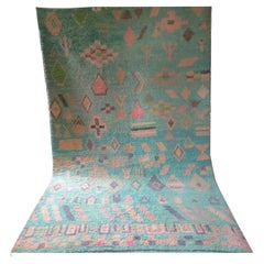 Vintage Beni Ourain Berber Moroccan  Teal Aqua Rug