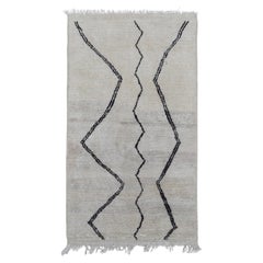 Vintage Beni Ourain Ivory with Black Striped Wool Rug 4'8''x7'10''