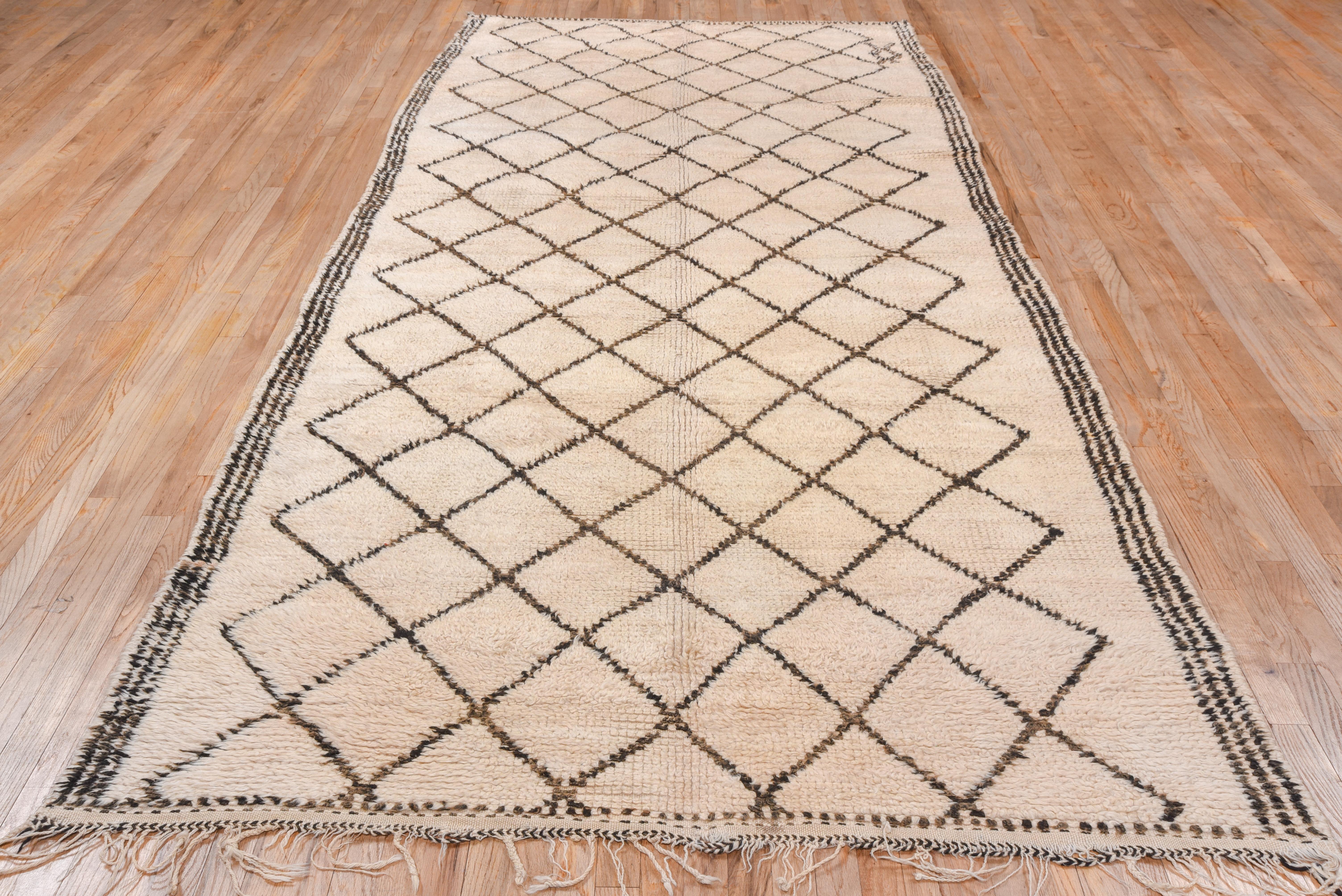 Hand-Knotted Vintage Beni Ourain Moroccan Carpet For Sale