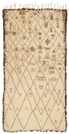 Authentischer seltener Vintage Beni Ourain Marokkanischer Teppich Weiß und Brown Crosshatch