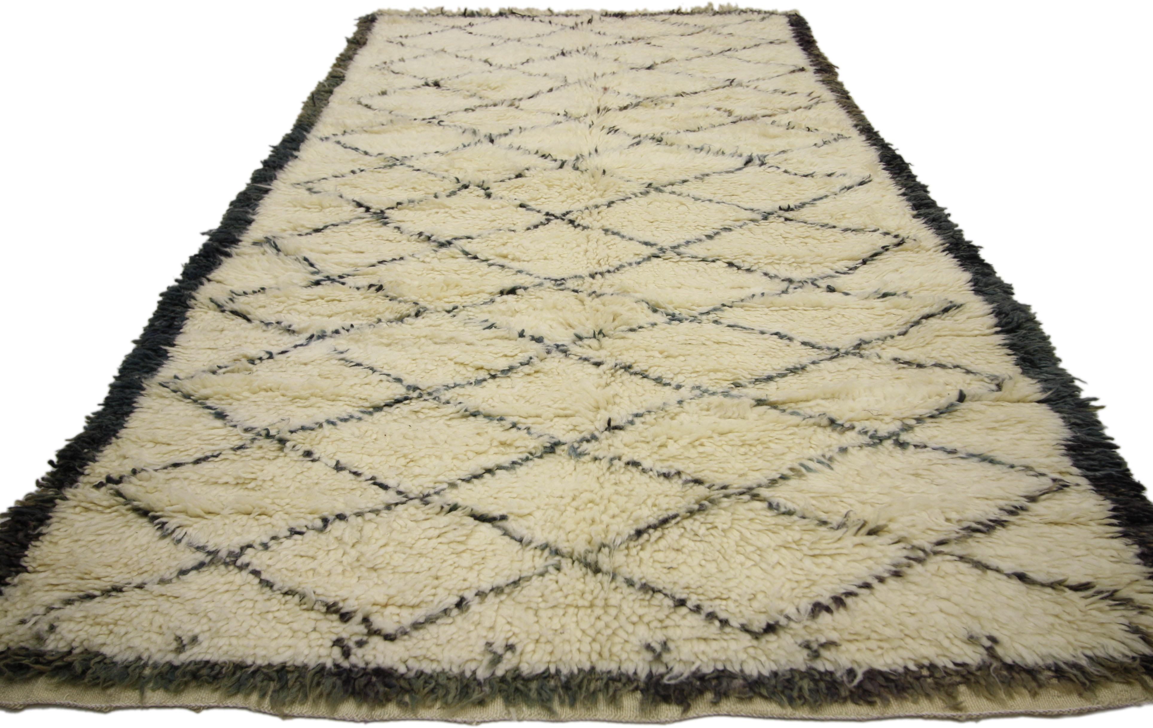 Hand-Knotted Vintage Beni Ourain Moroccan Rug, Berber Moroccan Rug For Sale