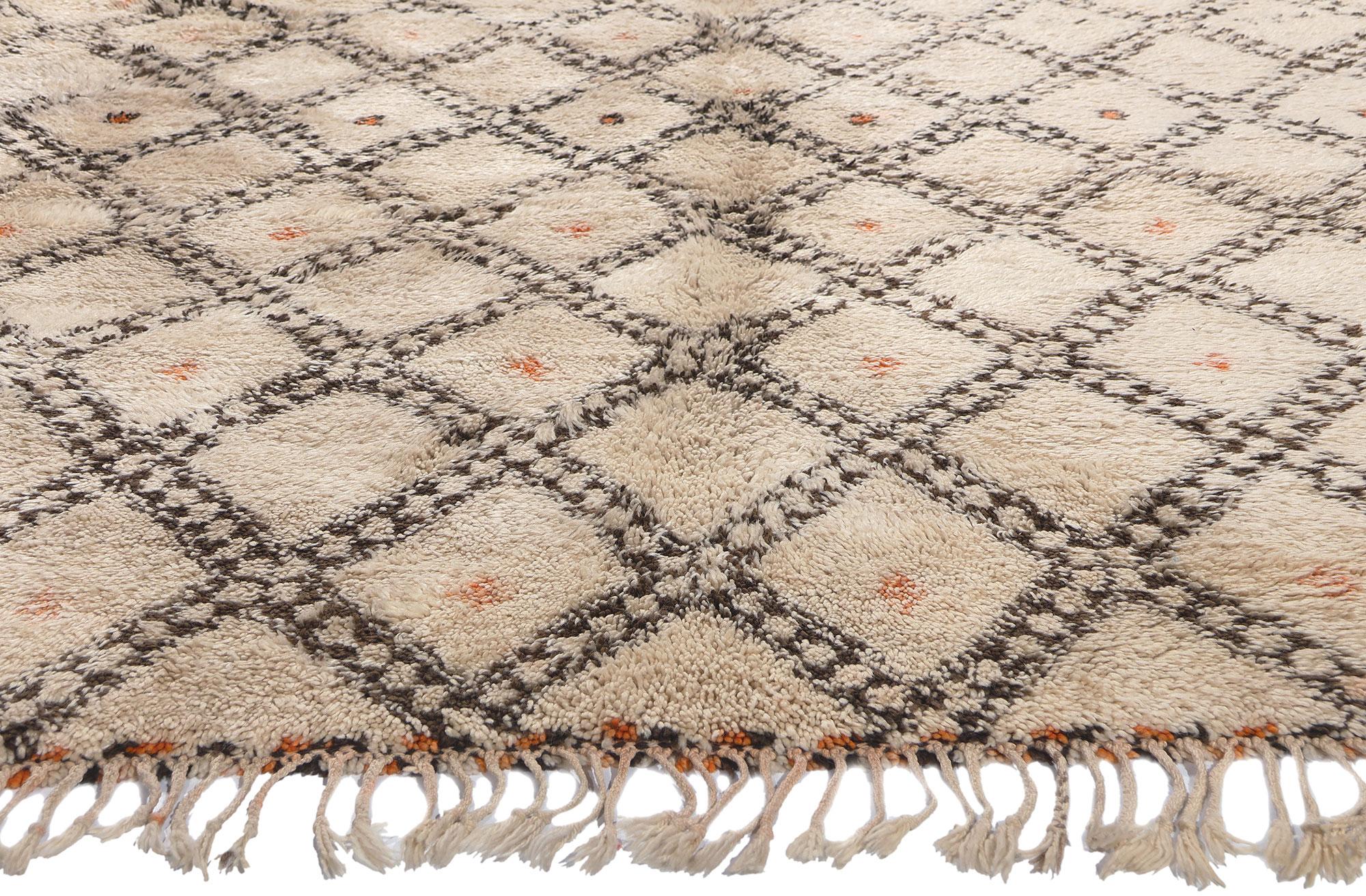 Hand-Knotted Vintage Beni Ourain Moroccan Rug, Cozy Nomad Meets Midcentury Modern For Sale