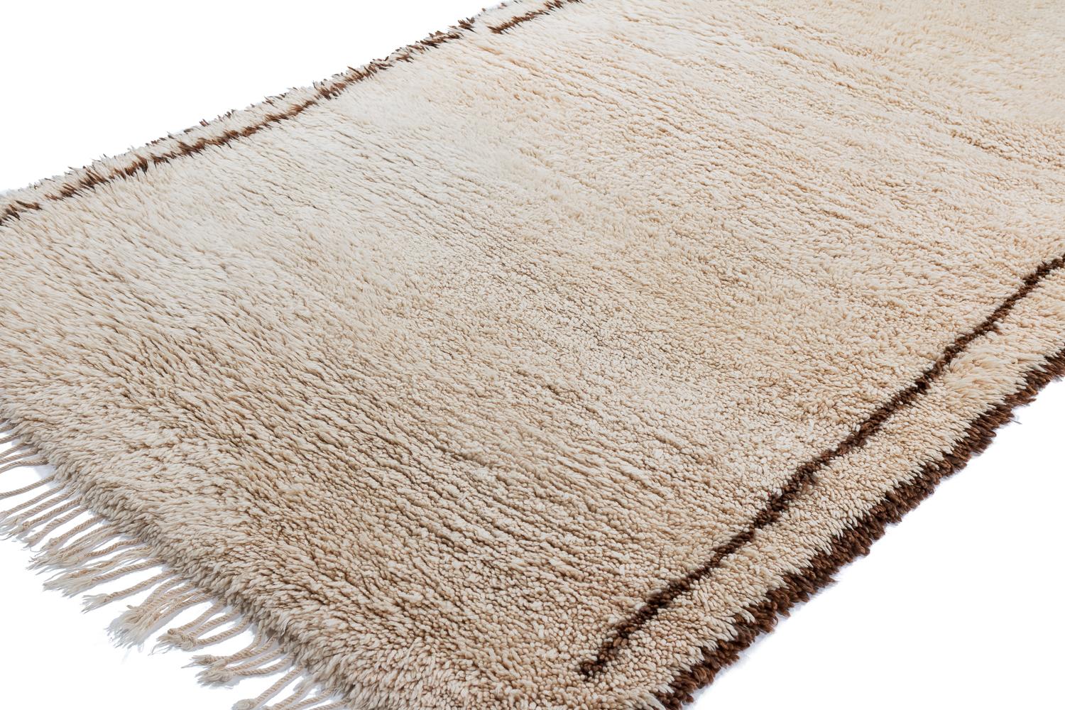 White and Brown Vintage Beni Ourain Wool Moroccan Rug 1