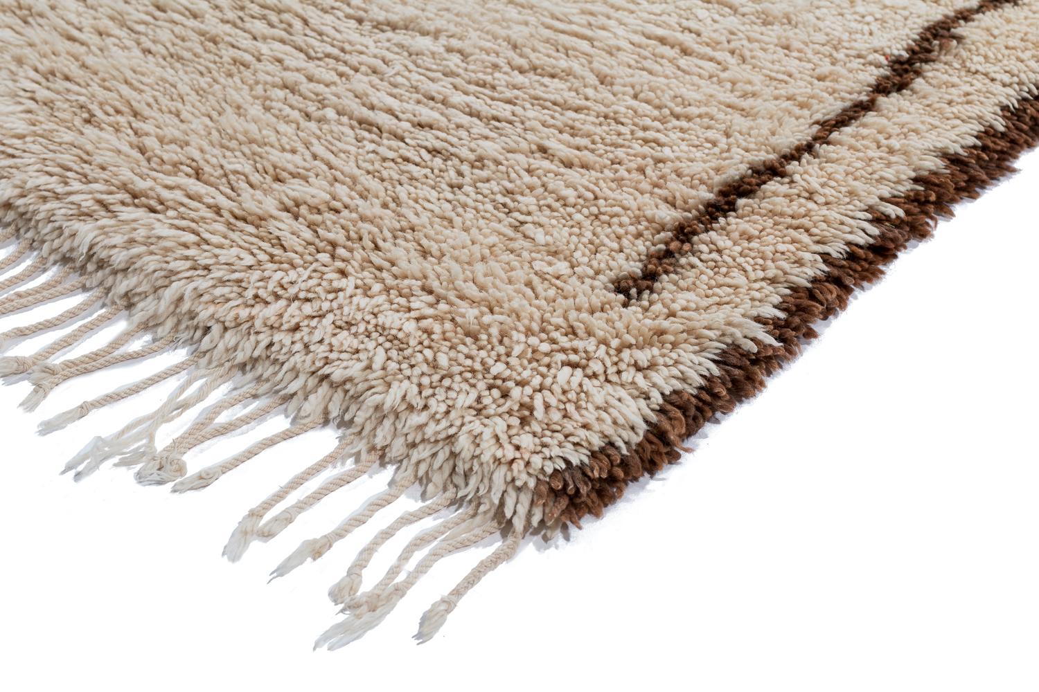 White and Brown Vintage Beni Ourain Wool Moroccan Rug 2