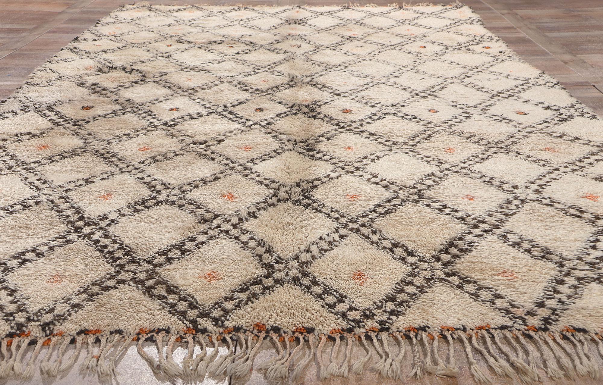 Vintage Beni Ourain Moroccan Rug, Cozy Nomad Meets Midcentury Modern For Sale 1