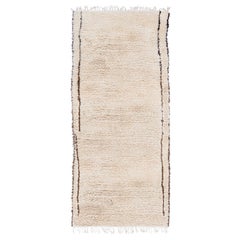 White and Brown Vintage Beni Ourain Wool Moroccan Rug