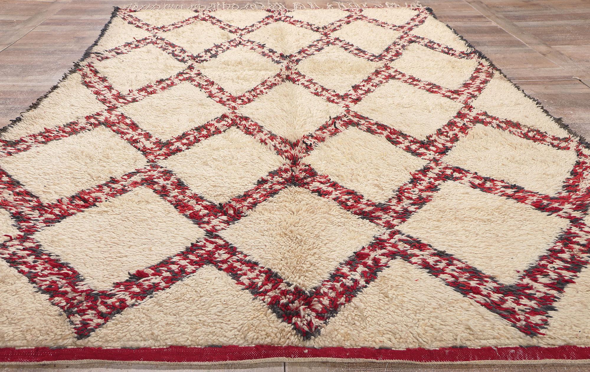Wool Vintage Moroccan Beni Ourain Rug, Midcentury Modern Meets Cozy Hygge For Sale