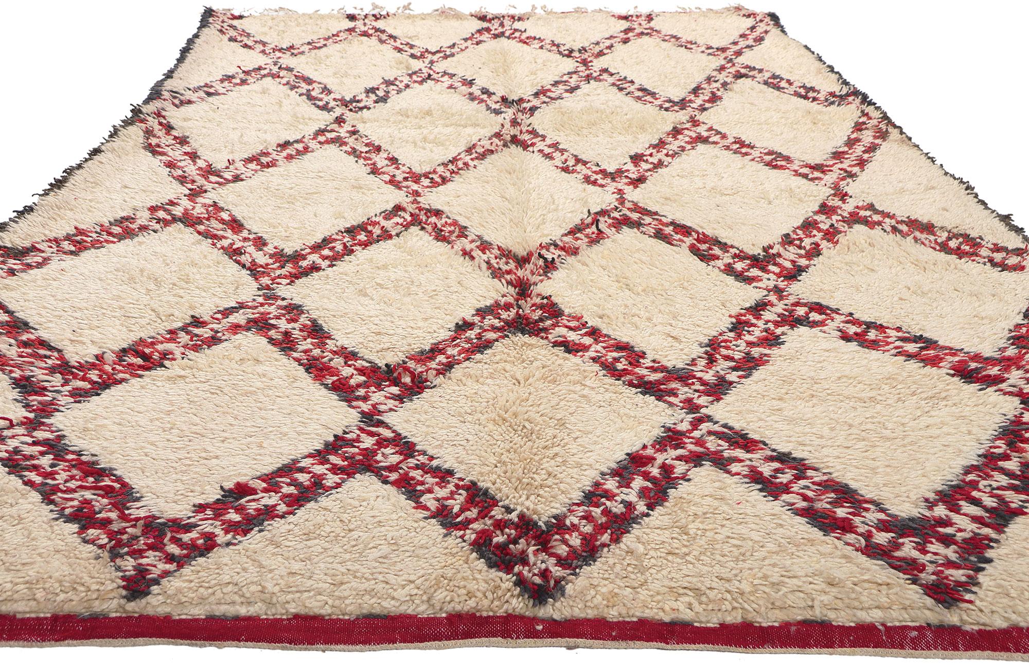 Mid-Century Modern Vintage Moroccan Beni Ourain Rug, Midcentury Modern Meets Cozy Hygge For Sale