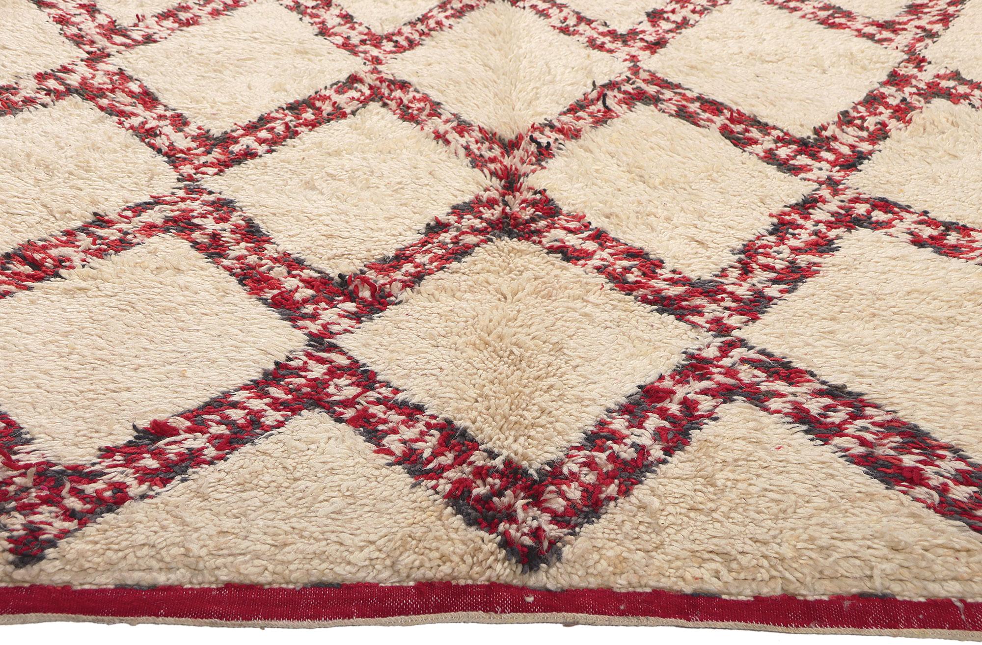 Hand-Knotted Vintage Moroccan Beni Ourain Rug, Midcentury Modern Meets Cozy Hygge For Sale