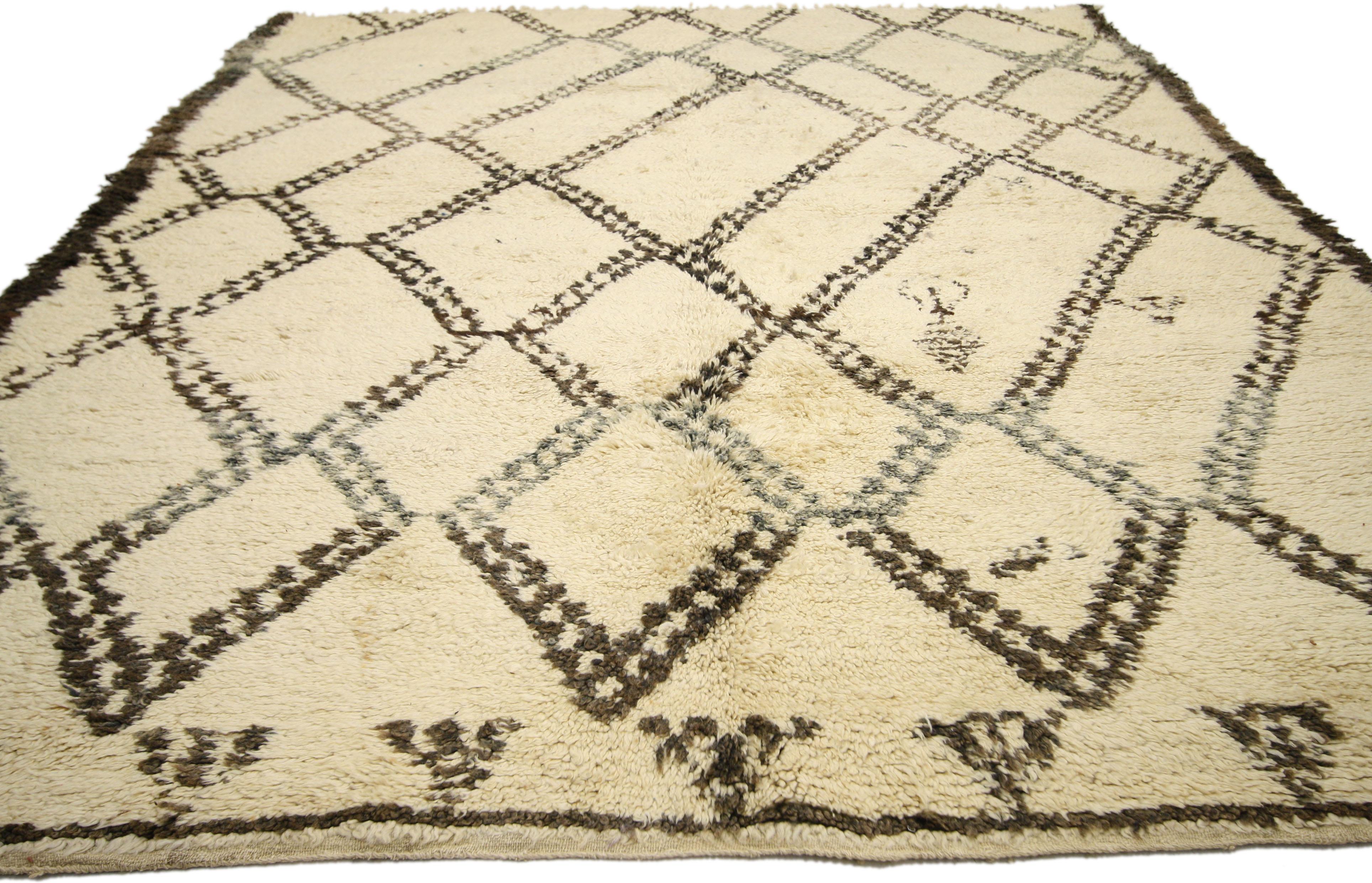 Hand-Knotted Vintage Beni Ourain Moroccan Rug in Traditional Village Style