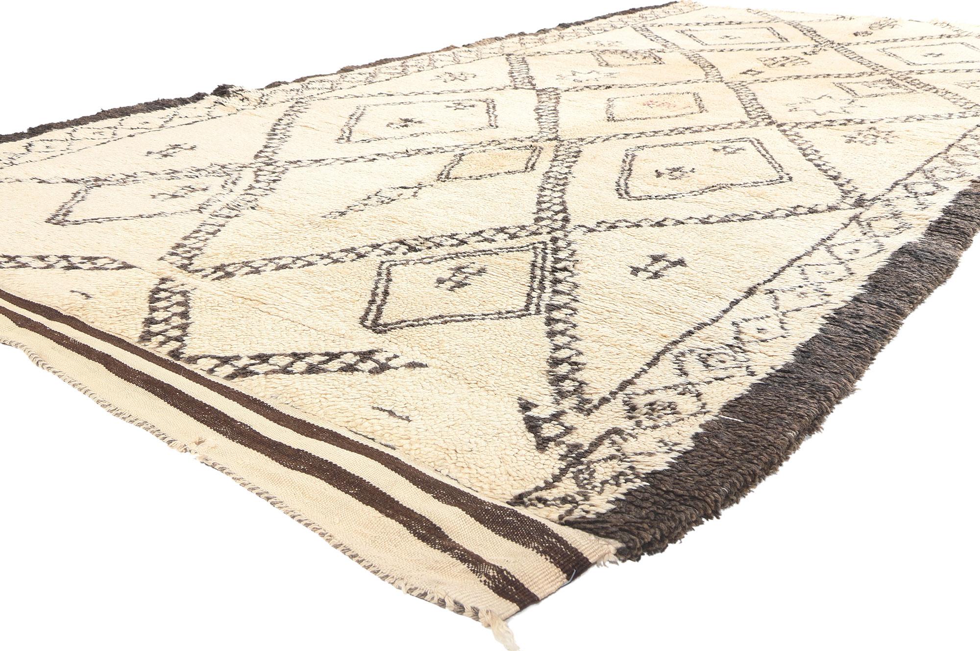 74733 Vintage Moroccan Beni Ourain Rug, 06'02 x 13'04. 
Immerse yourself in the artful legacy of Beni Ourain rugs, meticulously hand-woven by skilled women from the Beni Ourain and diverse Berber tribes nestled in the North-Eastern Middle Atlas