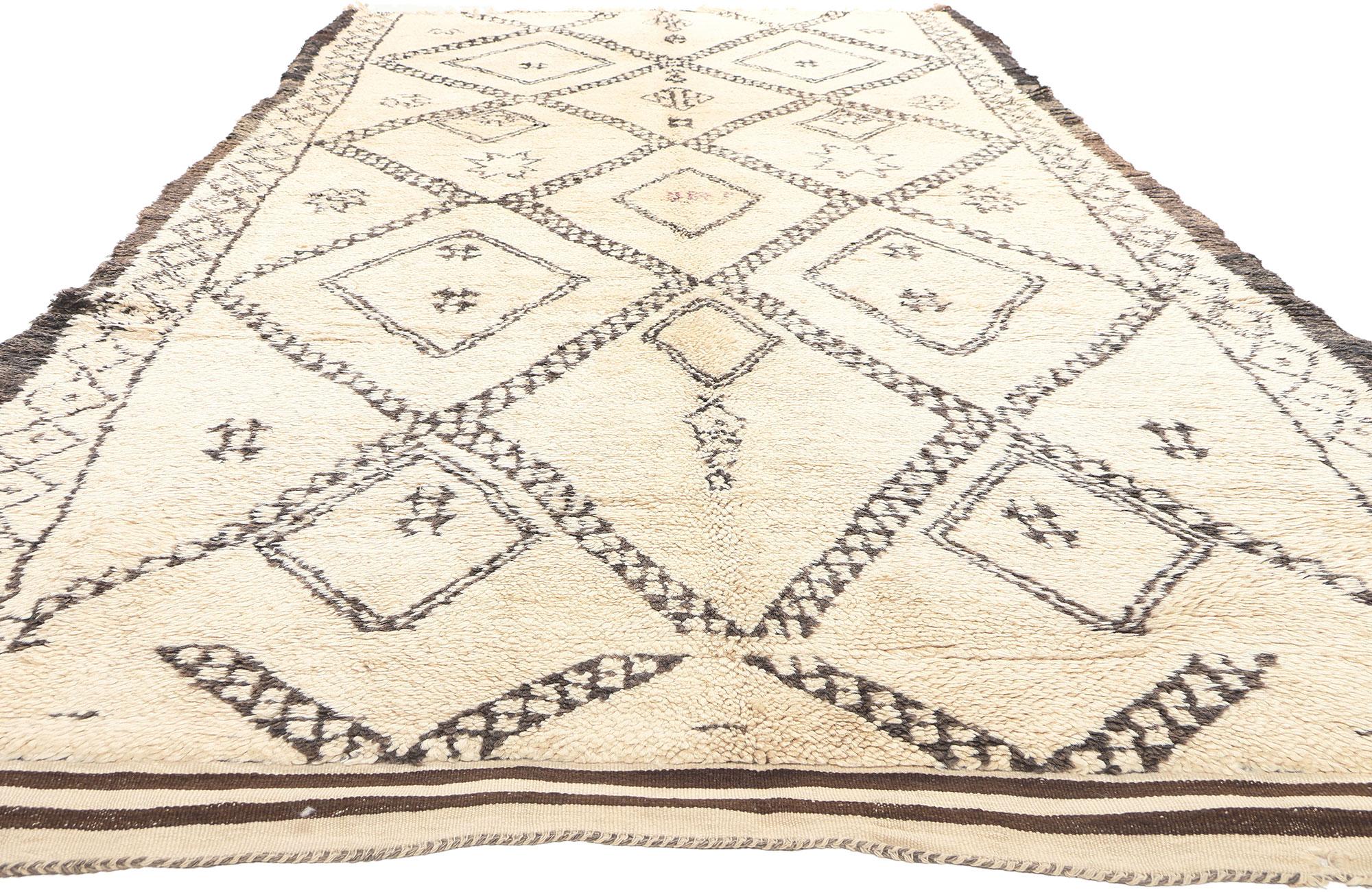 Hand-Knotted Vintage Beni Ourain Moroccan Rug, Mid-Century Modern Meets Tribal Enchantment For Sale