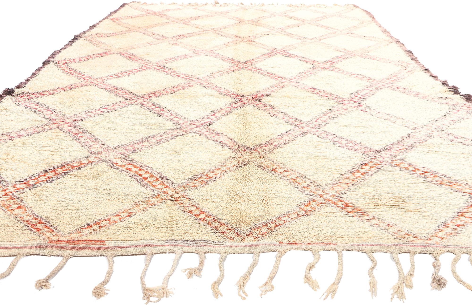 Bohemian Vintage Beni Ourain Moroccan Rug, Mid-Century Modern Meets Tribal Enchantment For Sale