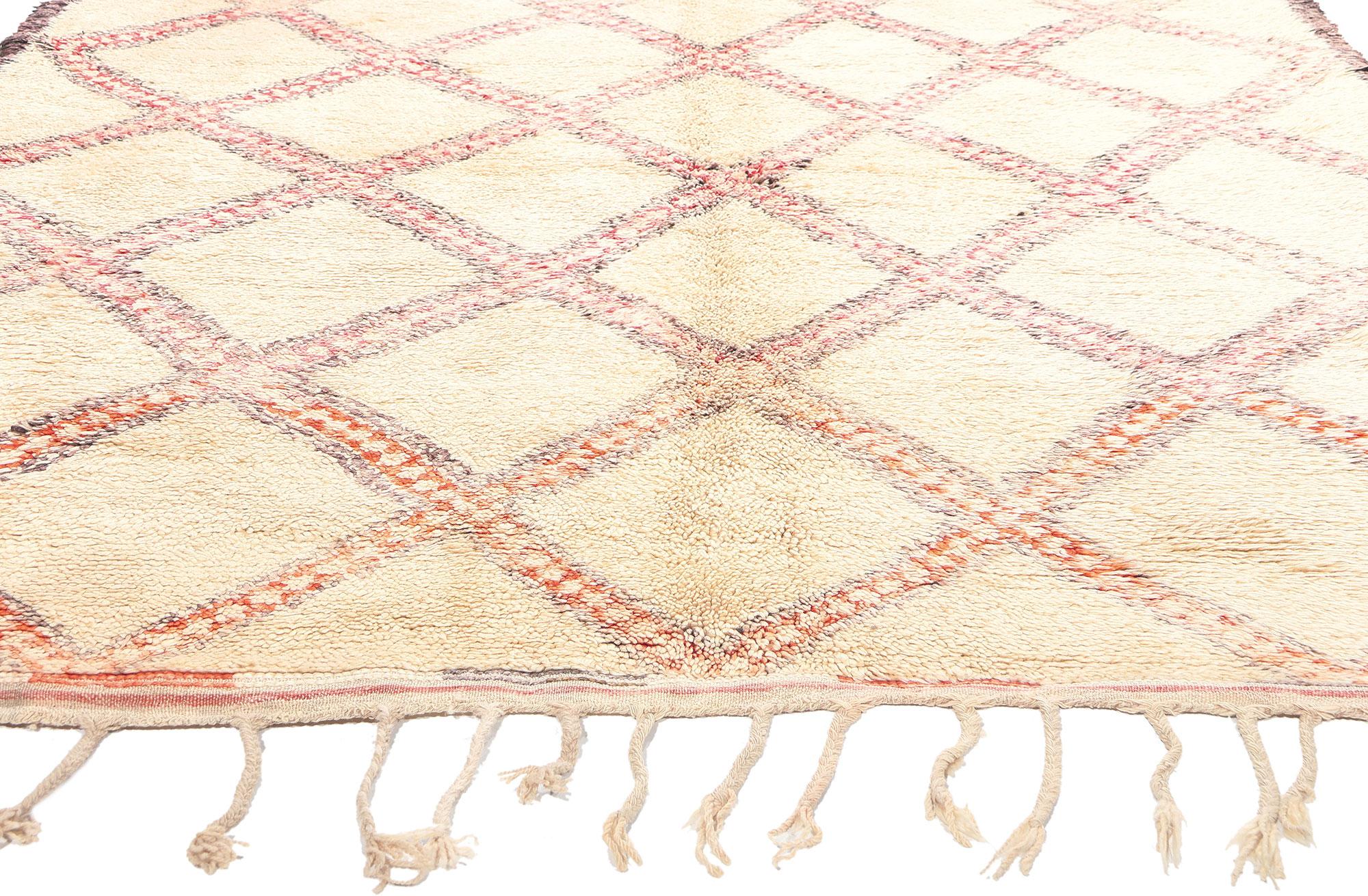 Hand-Knotted Vintage Beni Ourain Moroccan Rug, Mid-Century Modern Meets Tribal Enchantment For Sale