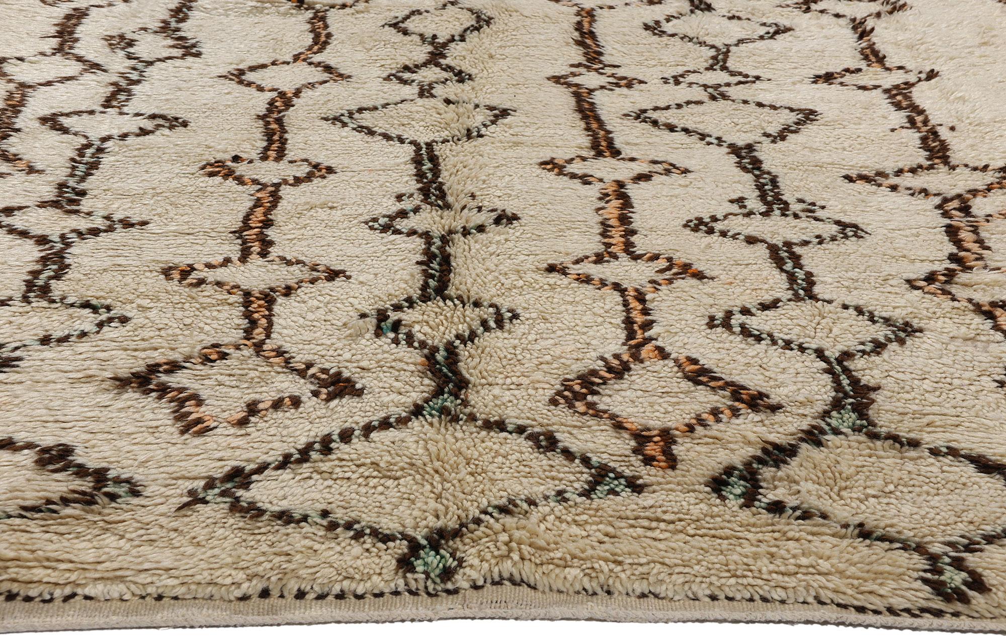 Hand-Knotted Vintage Beni Ourain Moroccan Rug, Mid-Century Modern Meets Tribal Enchantment For Sale