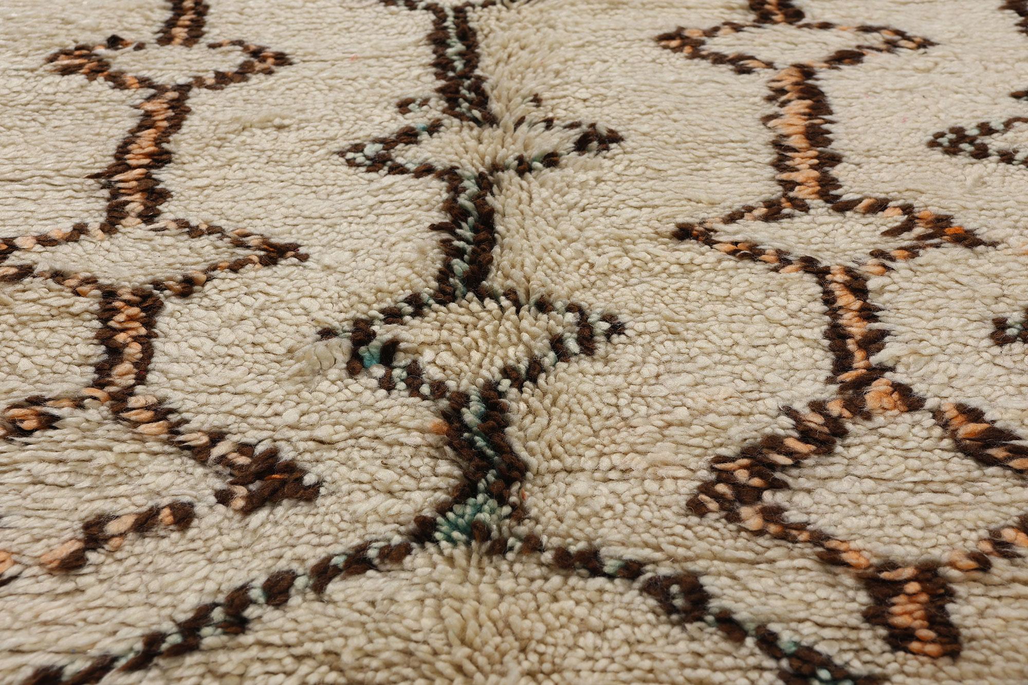 Vintage Beni Ourain Moroccan Rug, Mid-Century Modern Meets Tribal Enchantment In Good Condition For Sale In Dallas, TX