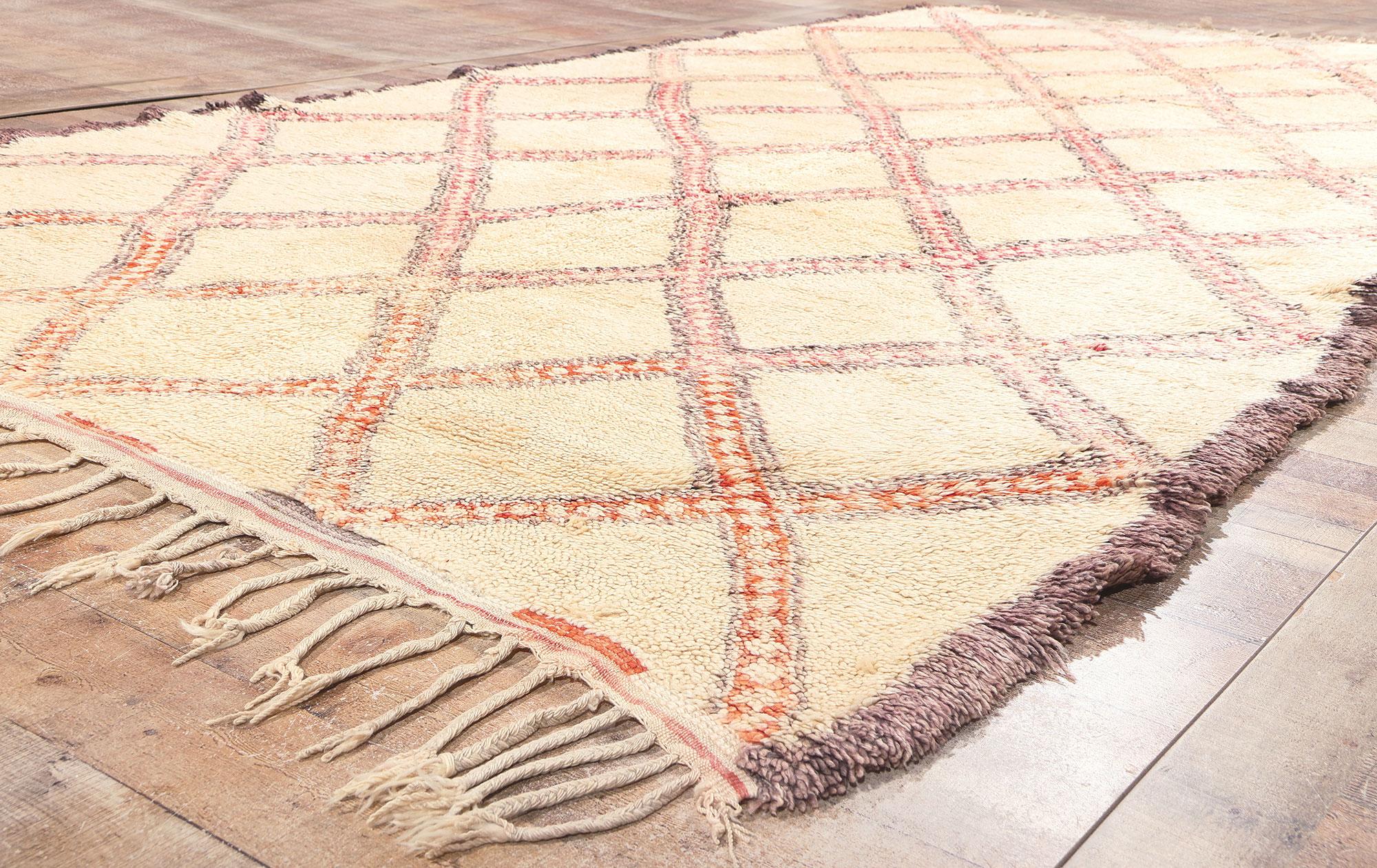 Wool Vintage Beni Ourain Moroccan Rug, Mid-Century Modern Meets Tribal Enchantment For Sale
