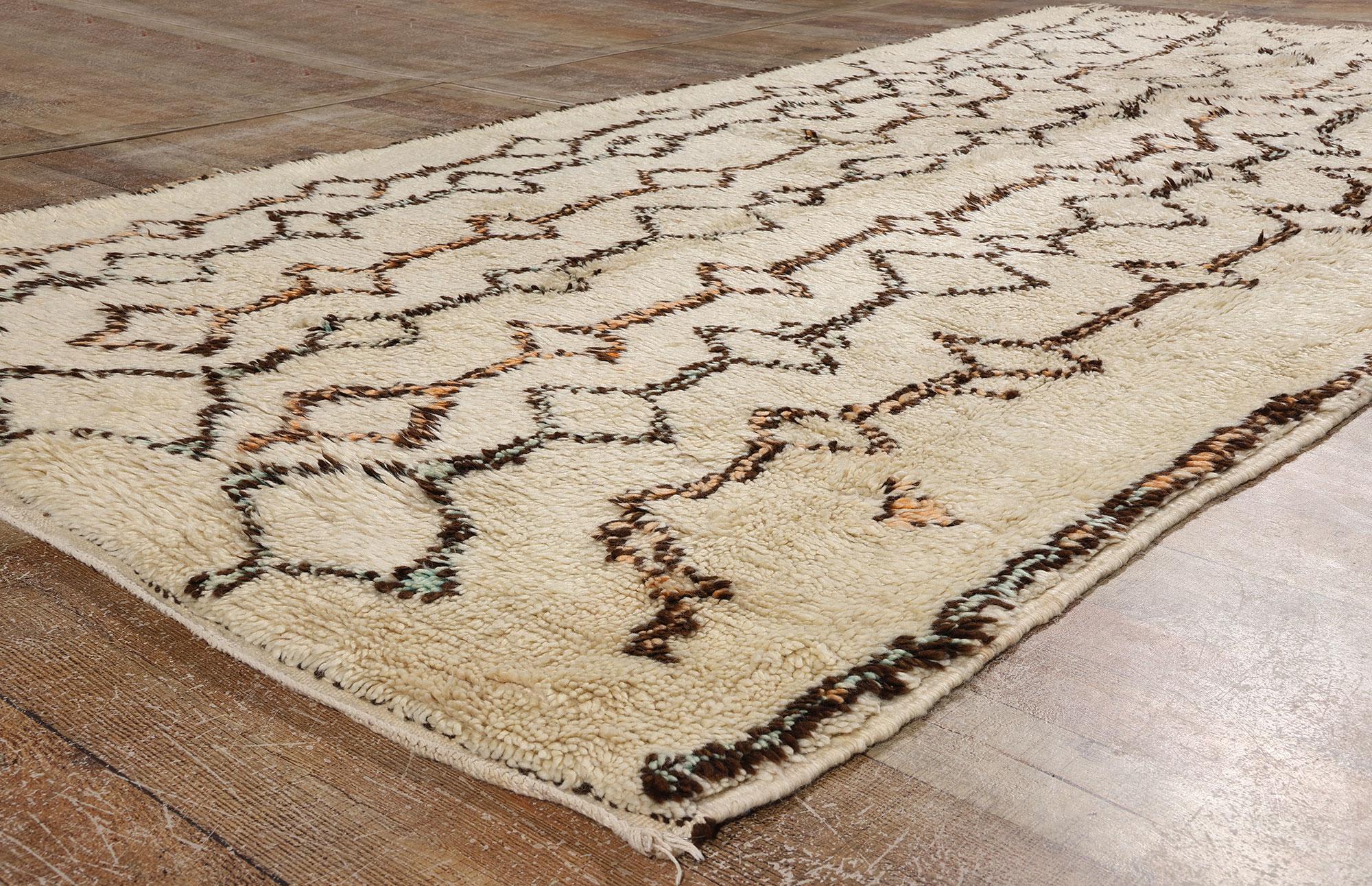 Wool Vintage Beni Ourain Moroccan Rug, Mid-Century Modern Meets Tribal Enchantment For Sale