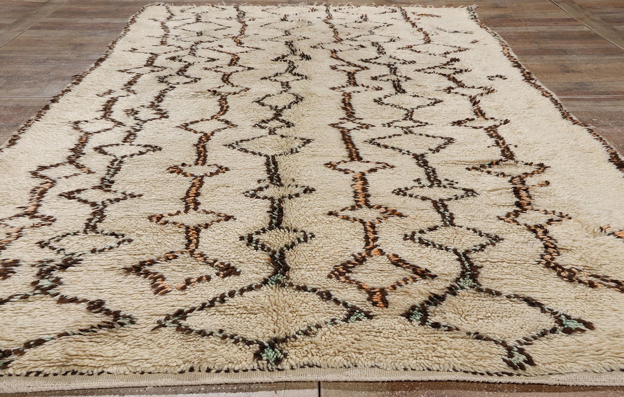 Vintage Beni Ourain Moroccan Rug, Mid-Century Modern Meets Tribal Enchantment For Sale 1