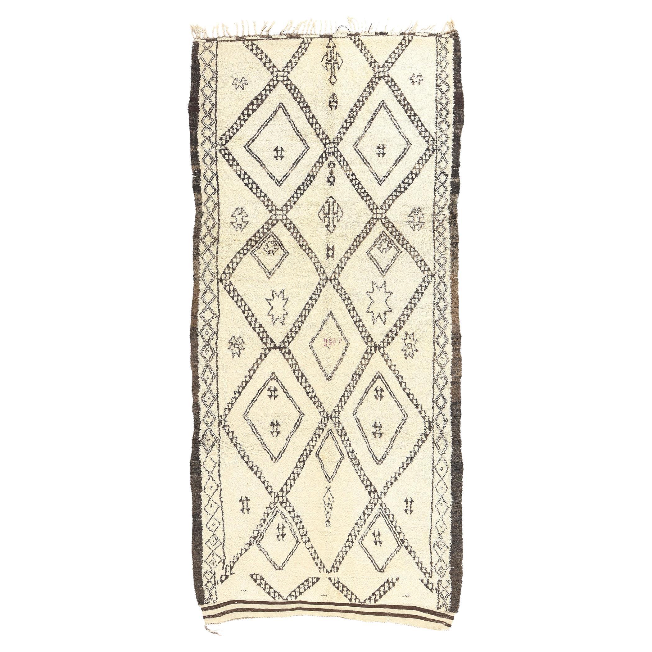 Vintage Beni Ourain Moroccan Rug, Mid-Century Modern Meets Tribal Enchantment For Sale