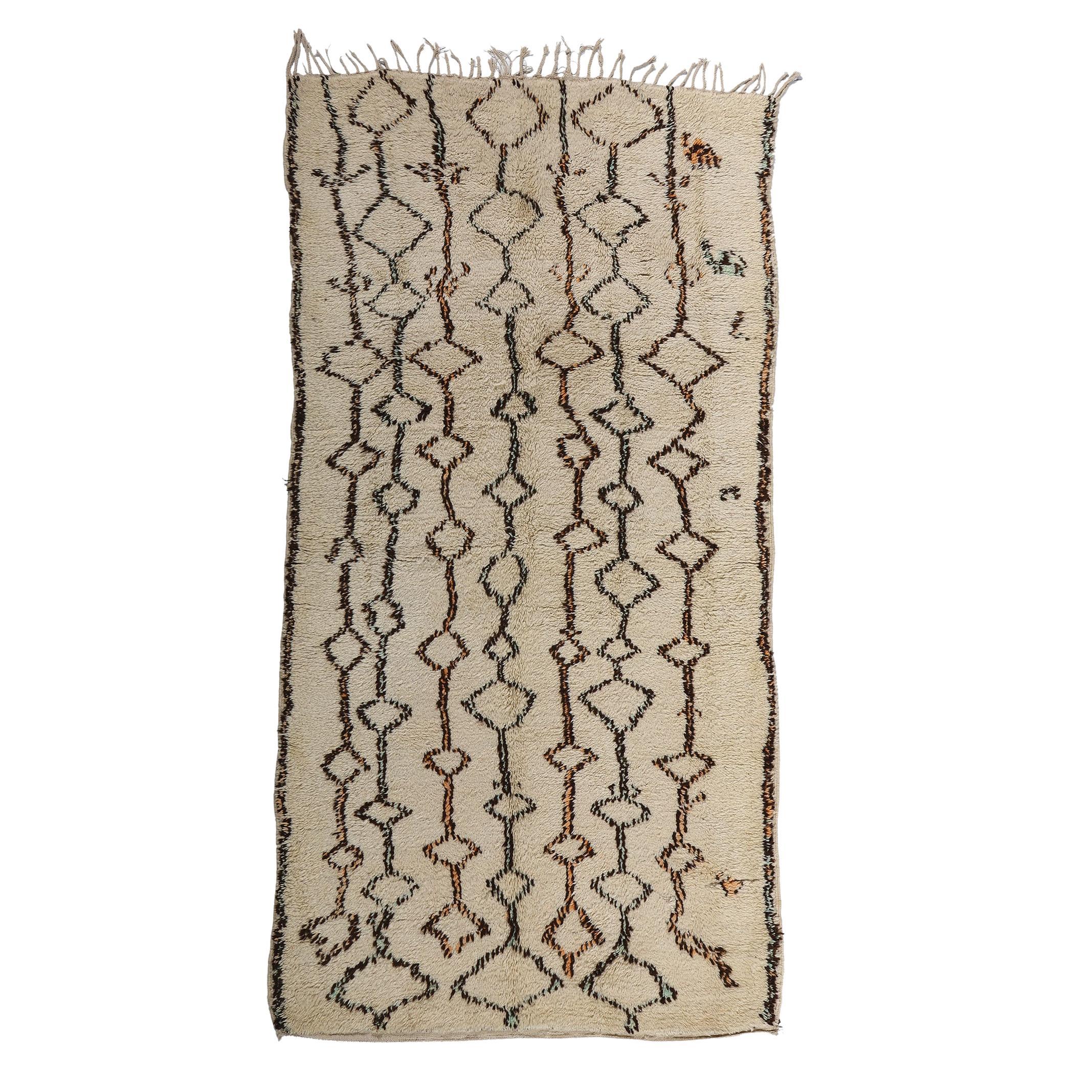 Vintage Beni Ourain Moroccan Rug, Mid-Century Modern Meets Tribal Enchantment For Sale
