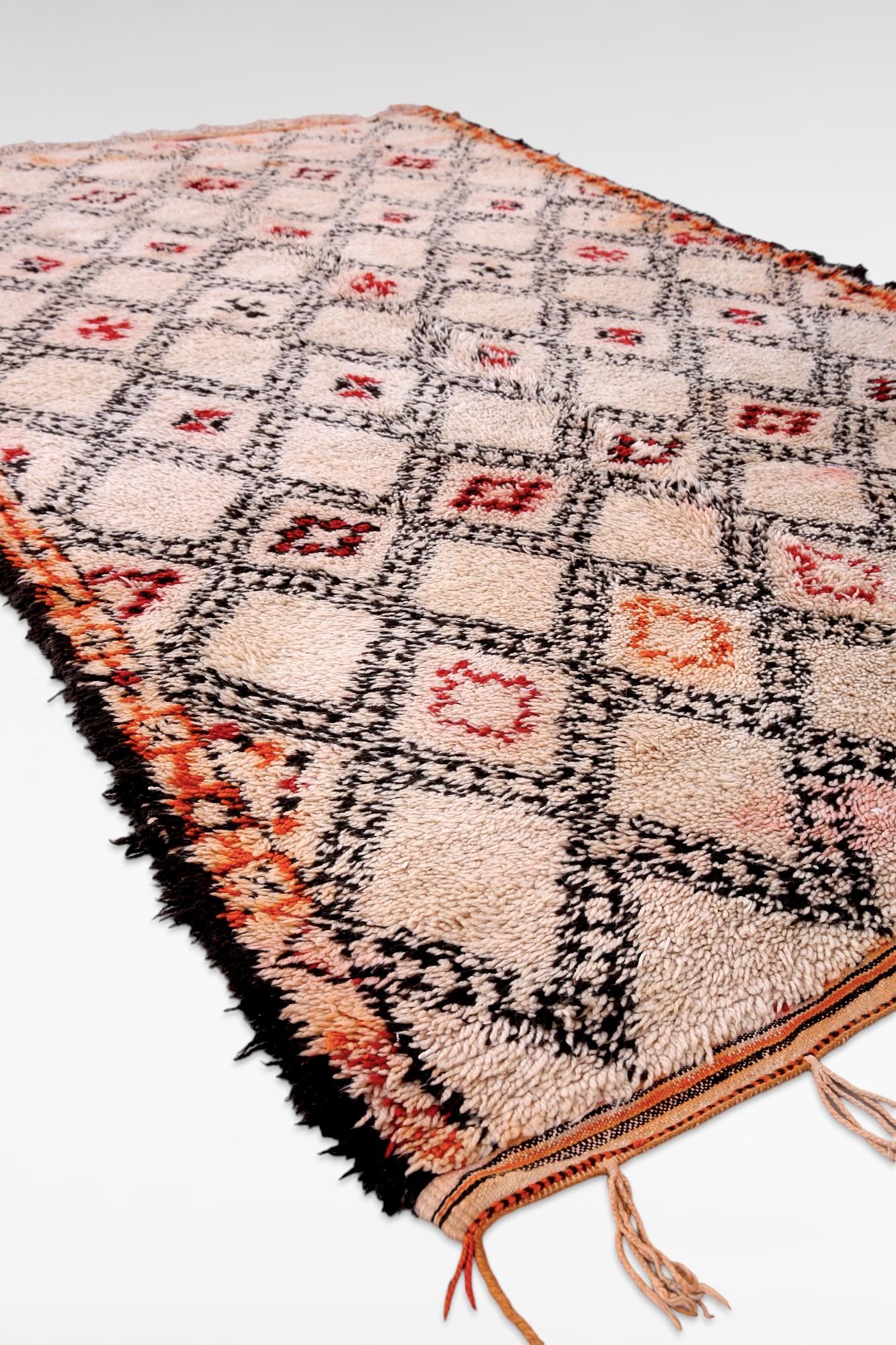 Tribal Vintage Beni Ourain Moroccan Rug, Mid-Century Modern Style For Sale