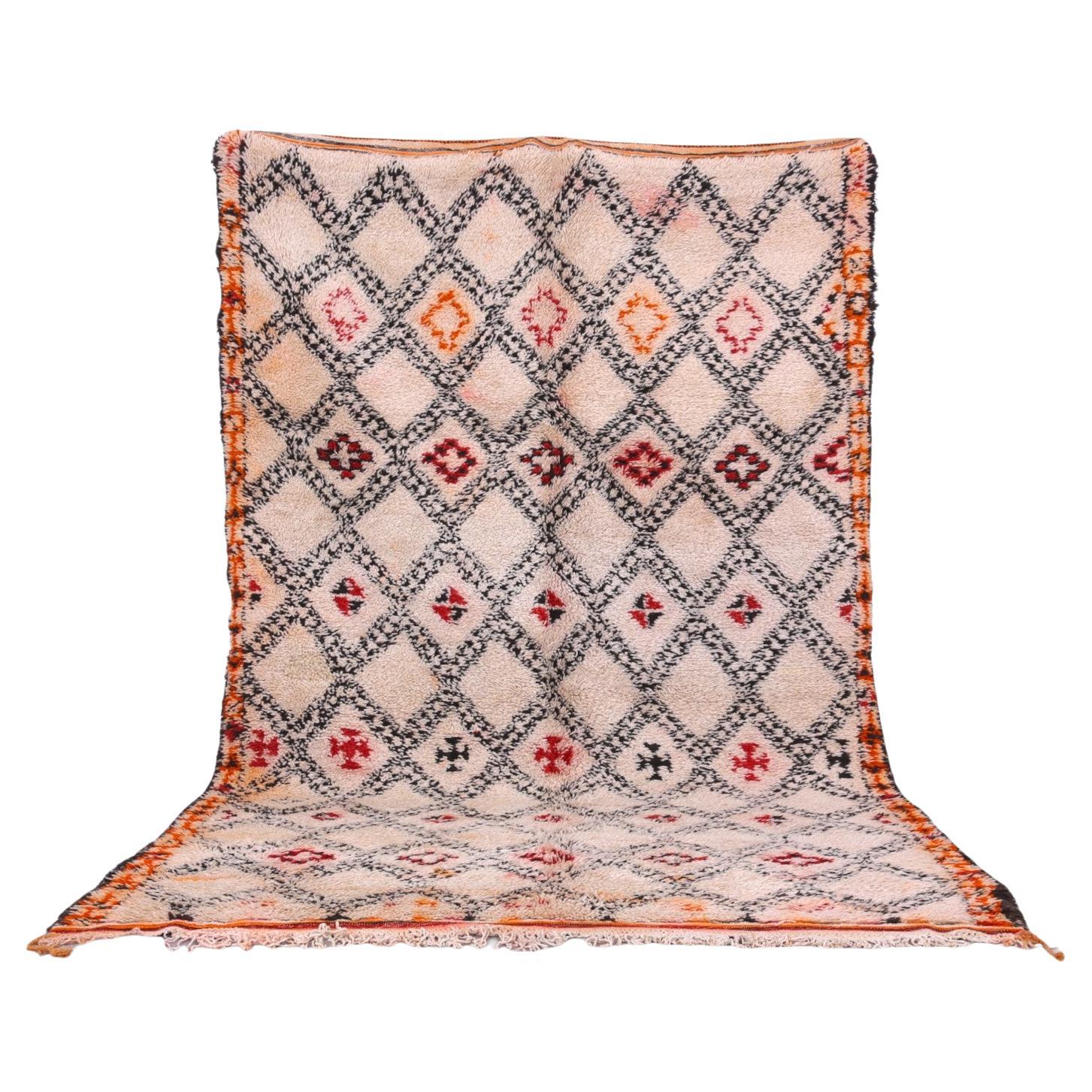 Vintage Beni Ourain Moroccan Rug, Mid-Century Modern Style For Sale