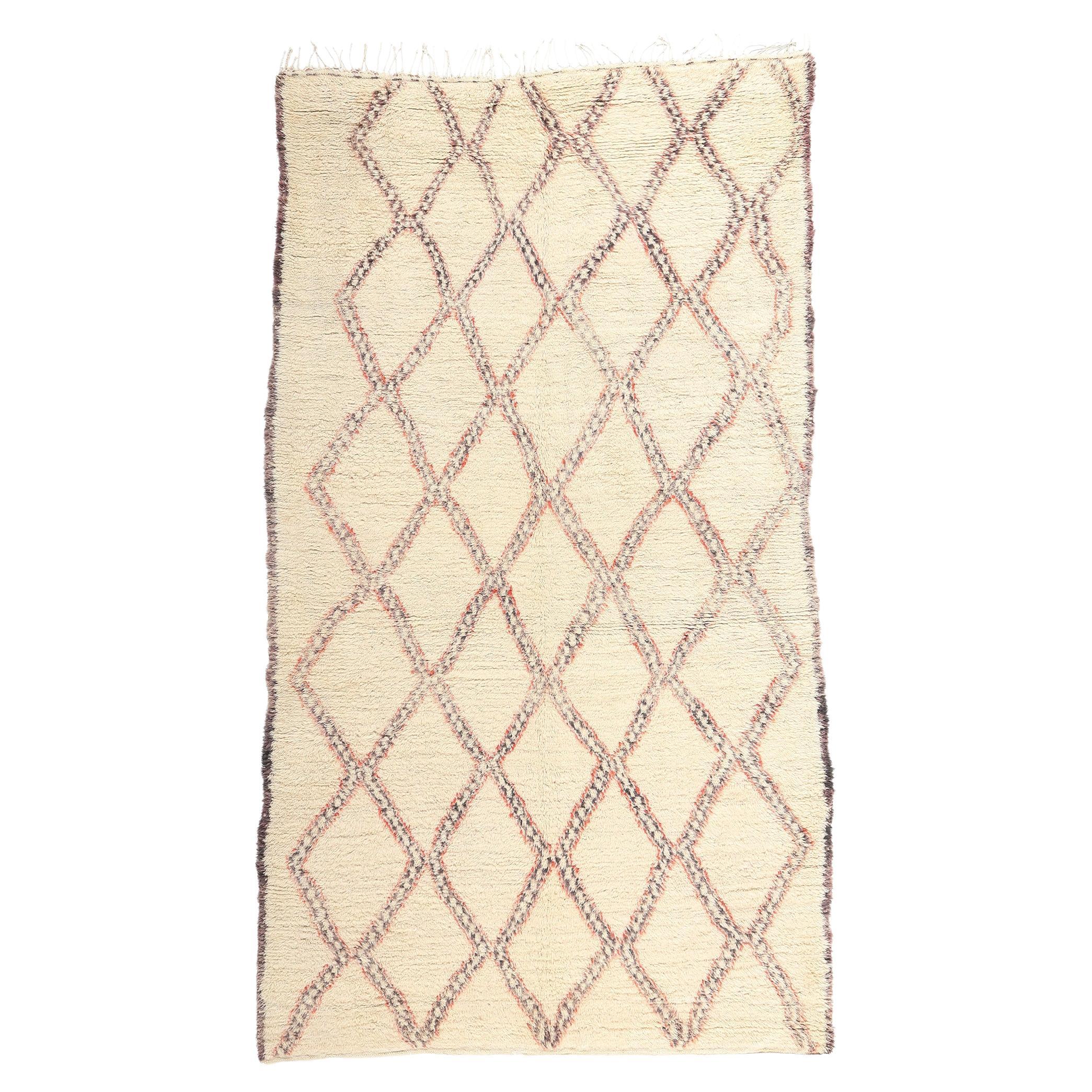 Vintage Beni Ourain Moroccan Rug, Mid-Century Modern Style Meets Tribal Allure