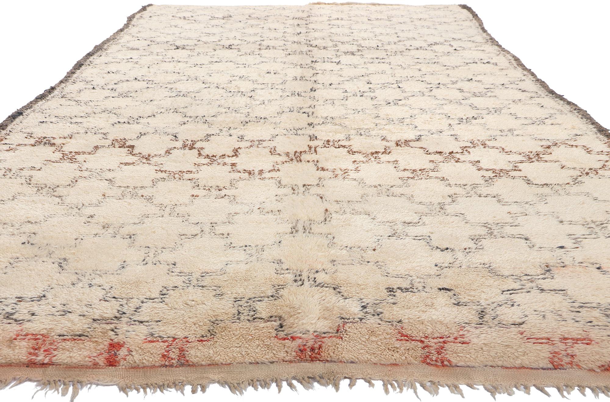 Mid-Century Modern Vintage Moroccan Beni Ourain Rug, Midcentury Modern Meets Shibui Hygge For Sale