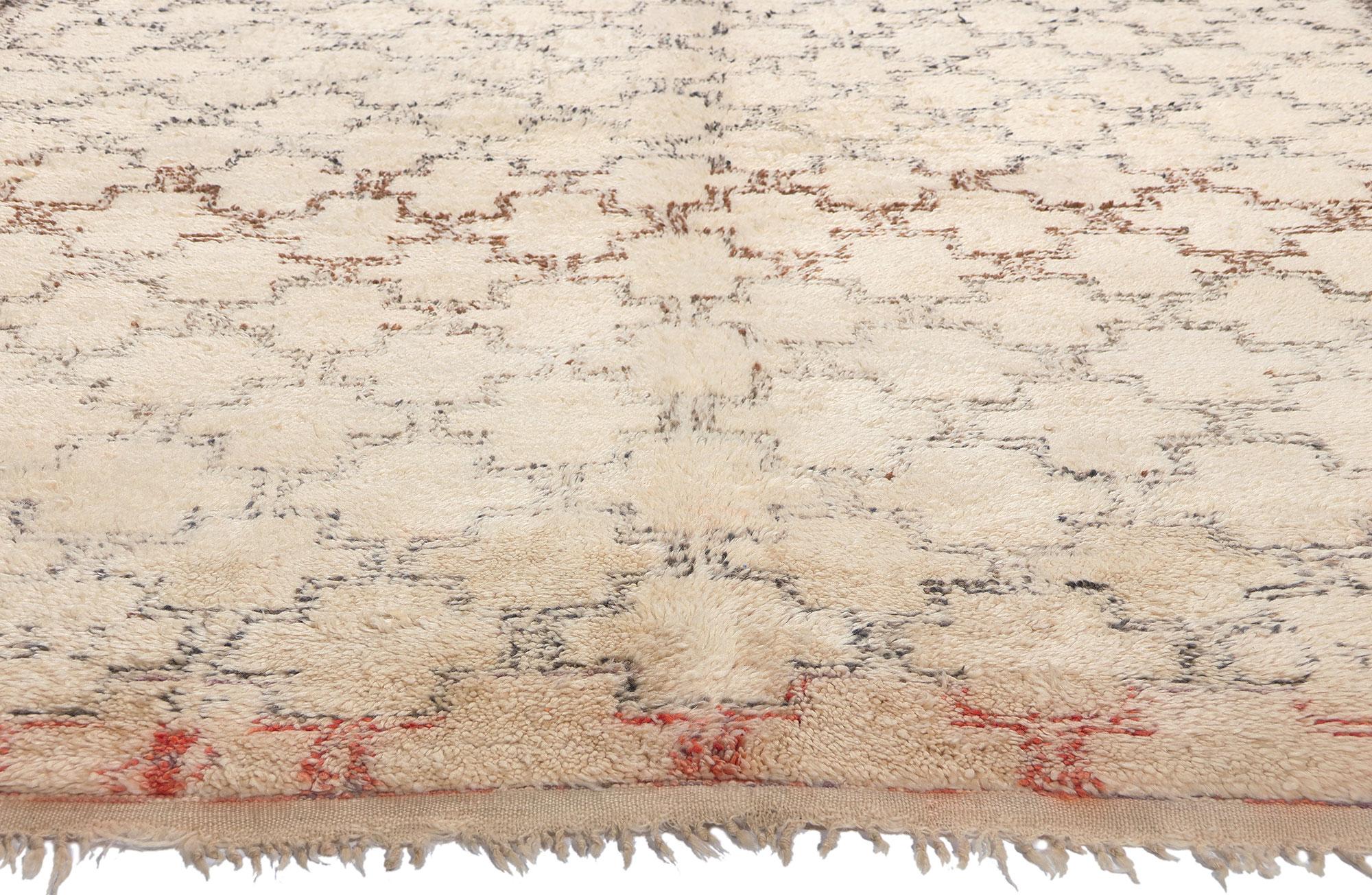 Hand-Knotted Vintage Moroccan Beni Ourain Rug, Midcentury Modern Meets Shibui Hygge For Sale