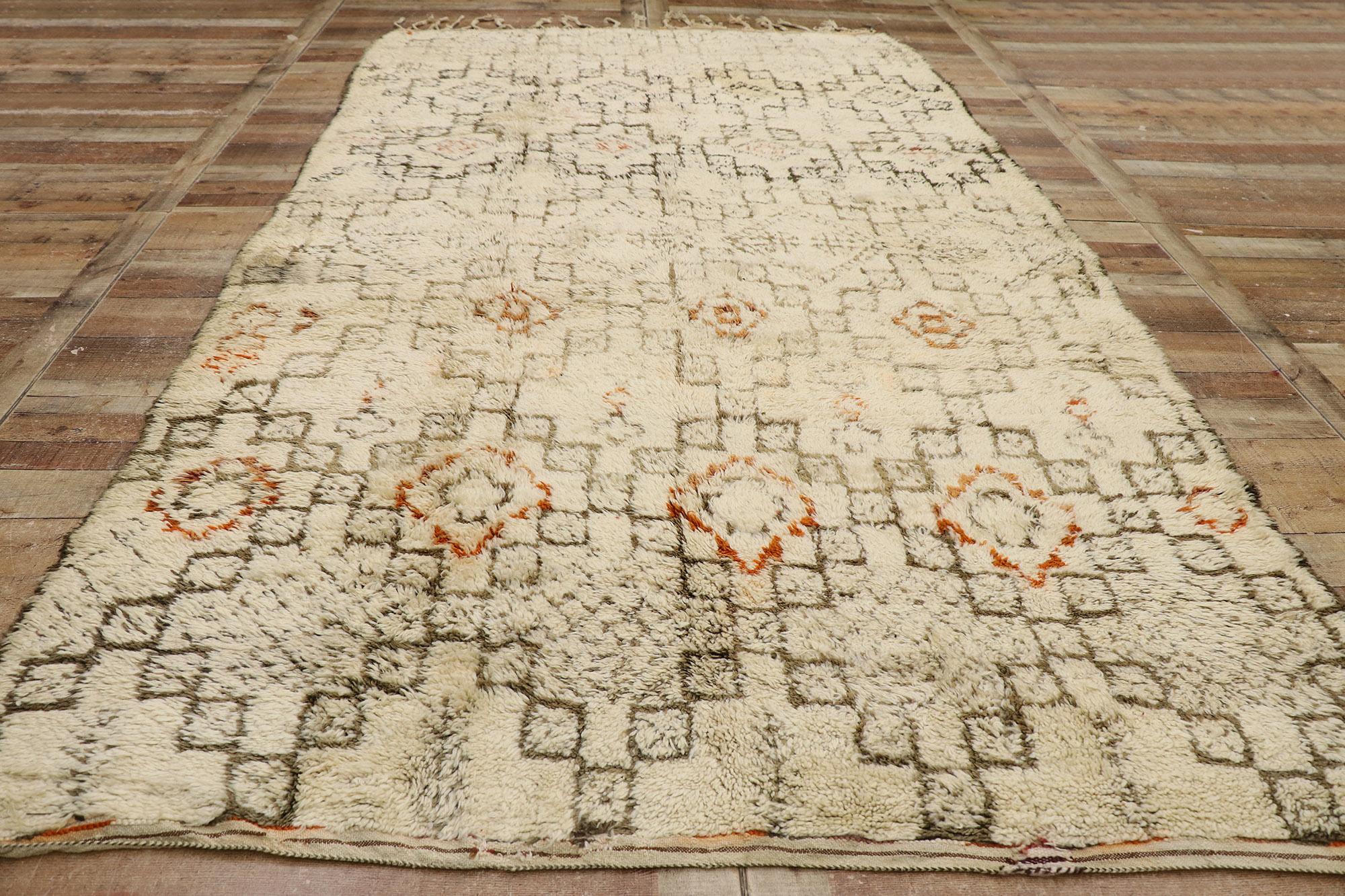 Vintage Beni Ourain Moroccan Rug, Nomadic Charm Meets Global Chic For Sale 2
